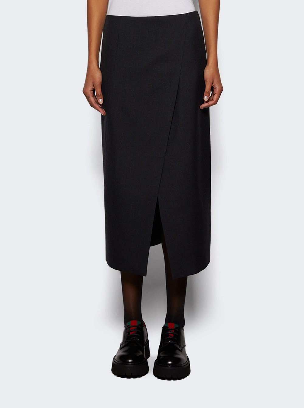 Wool Gabardine Skirt Dark Grey - 3