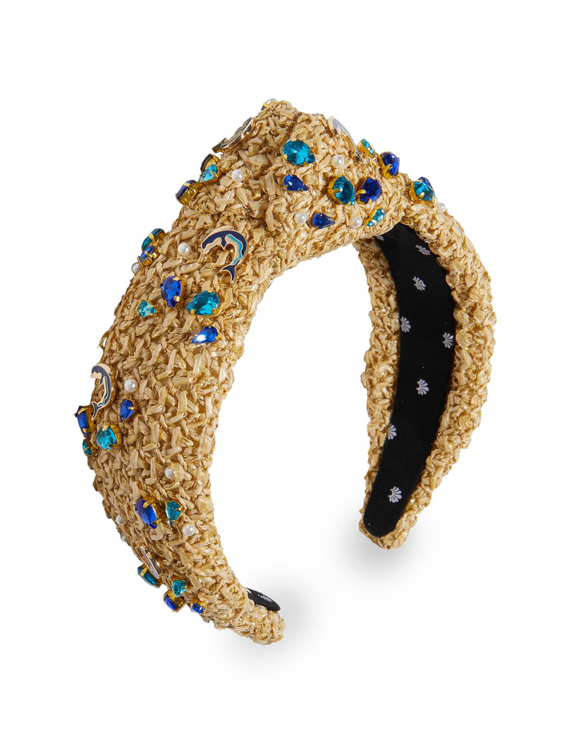 Women's Knotted Dolphin Embellished Raffia Headband - Azure Raffia 1