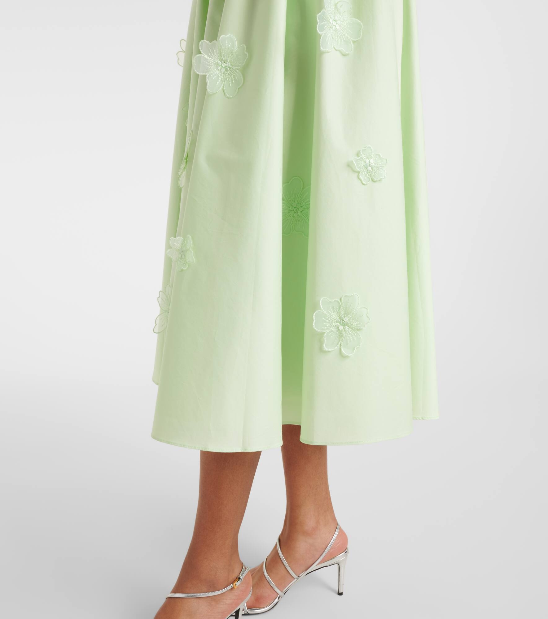 Floral-appliqué cotton poplin midi dress - 6