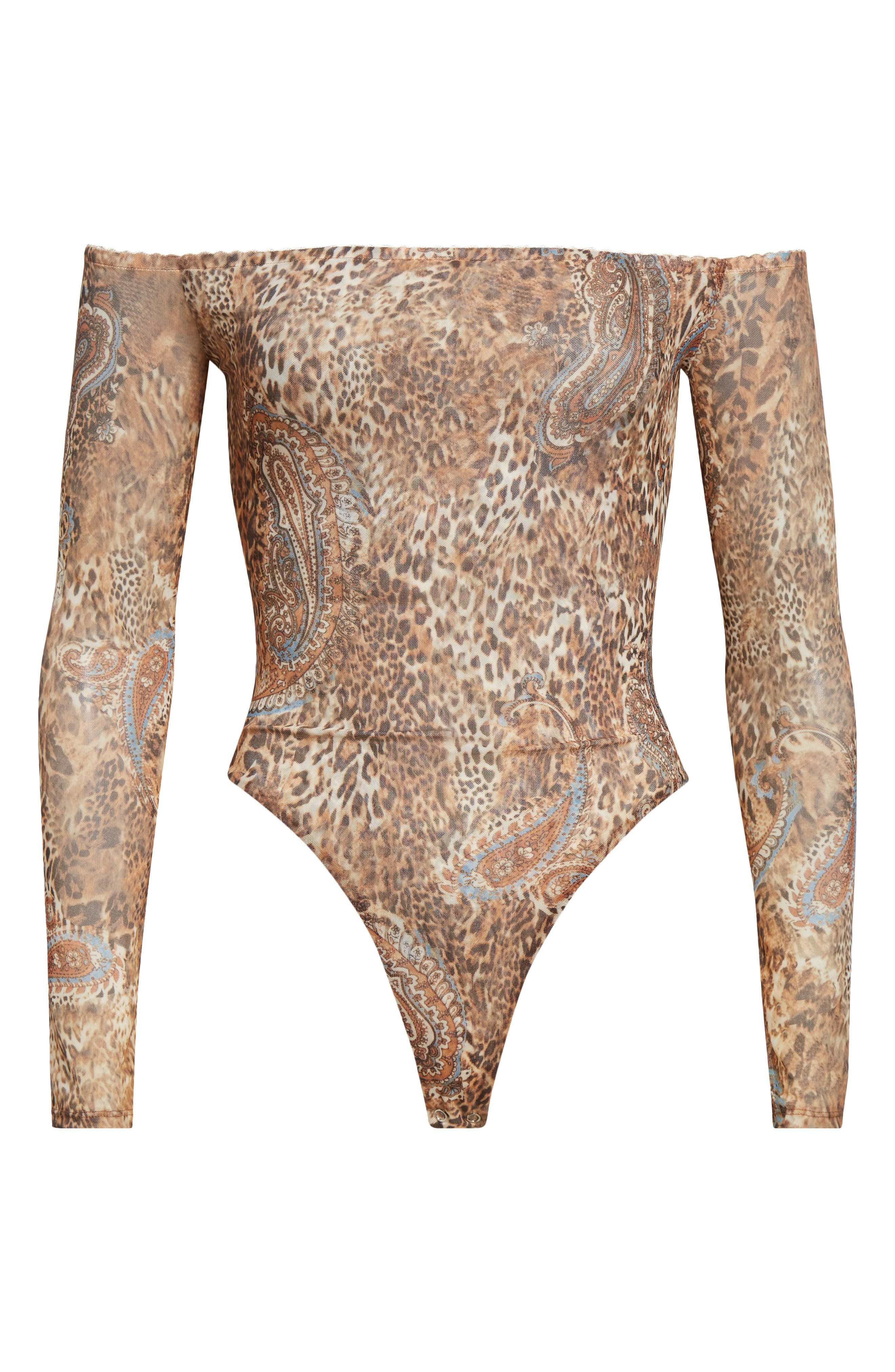 L'AGENCE Peonie Off the Shoulder Bodysuit in Brown/Blue Valencia Leopard at Nordstrom - 7