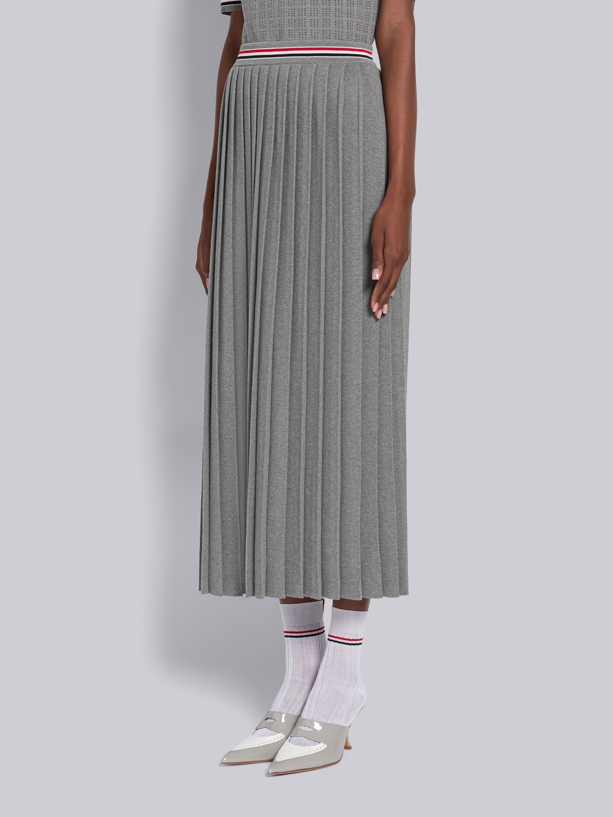 Cotton Stripe Pleated Skirt - 2