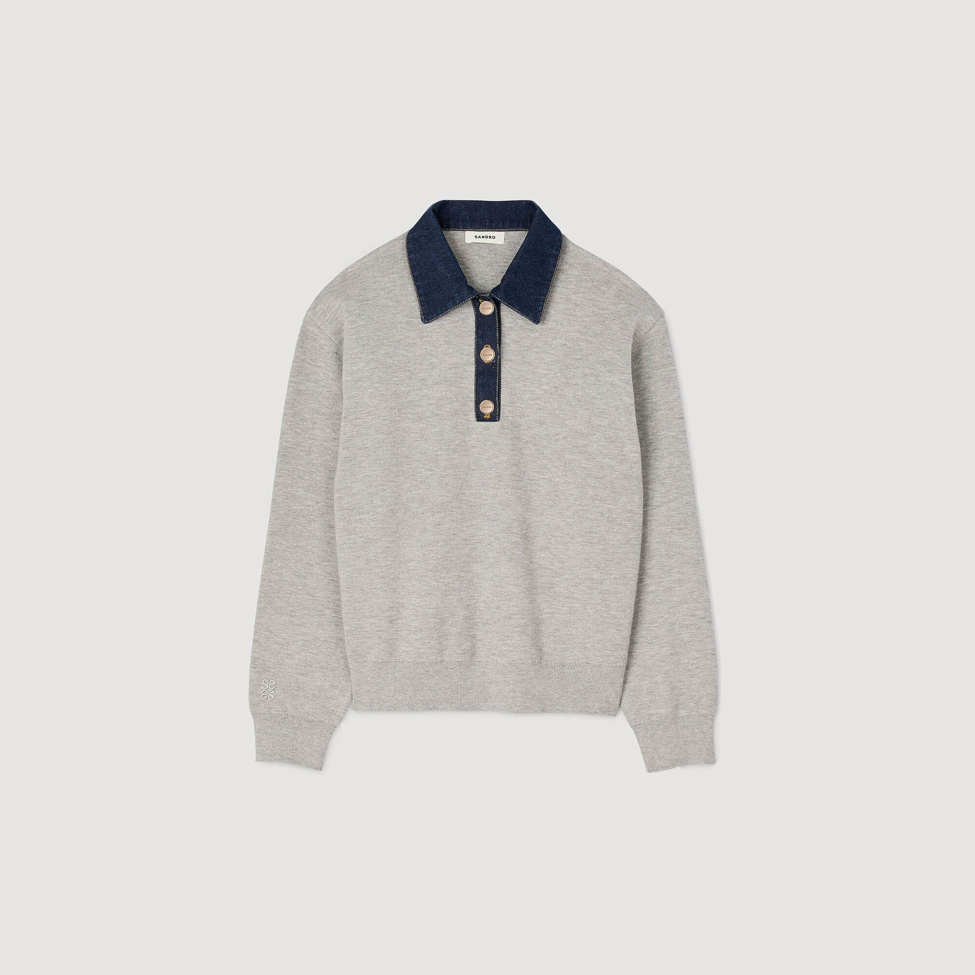 SWEATER WITH DENIM COLLAR - 7