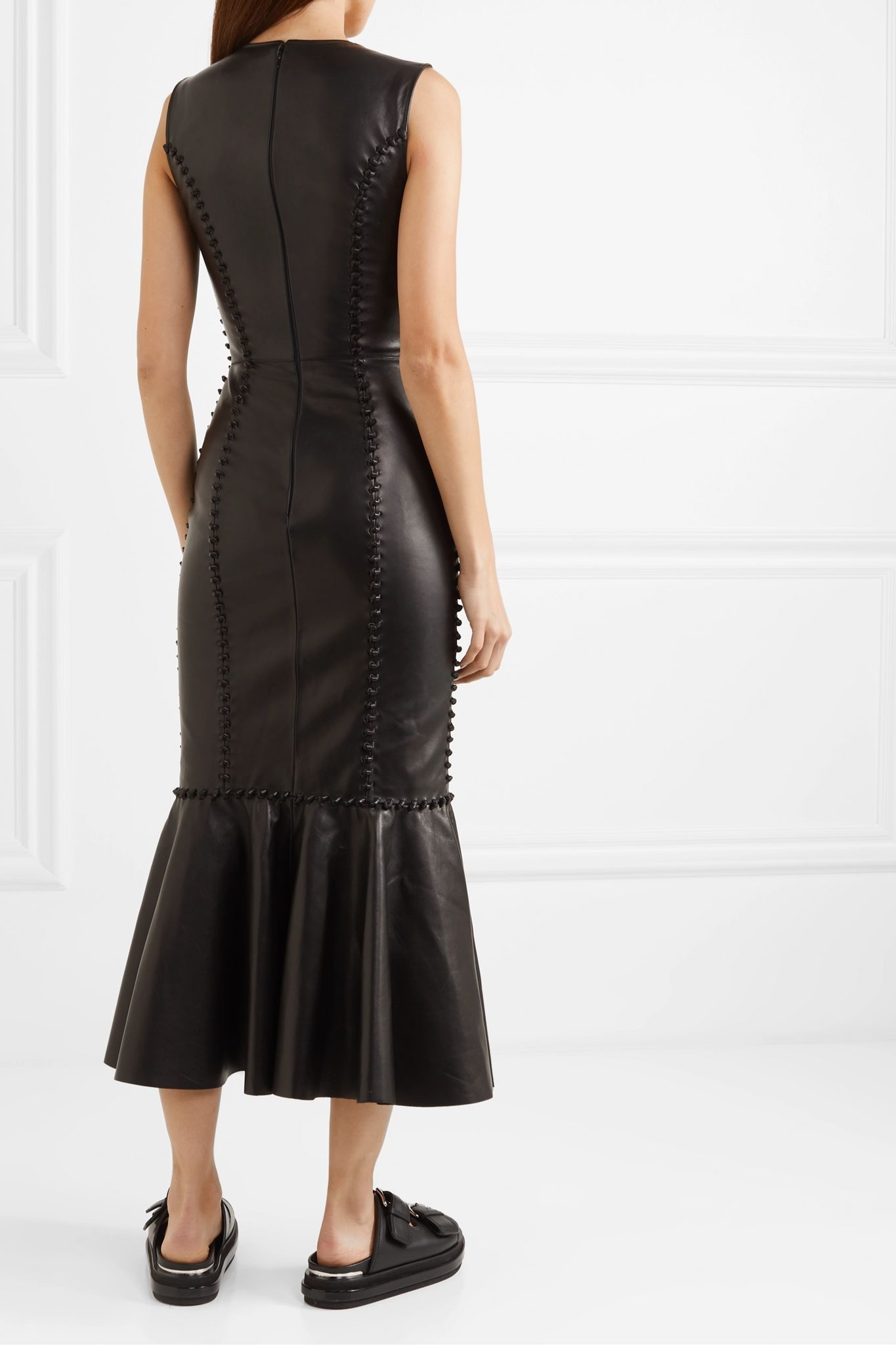 Knot-detailed leather midi dress - 4