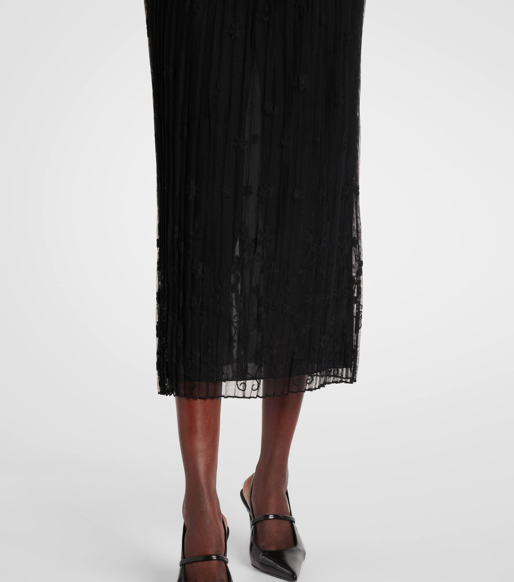 Embroidered plissé tulle midi skirt - 5