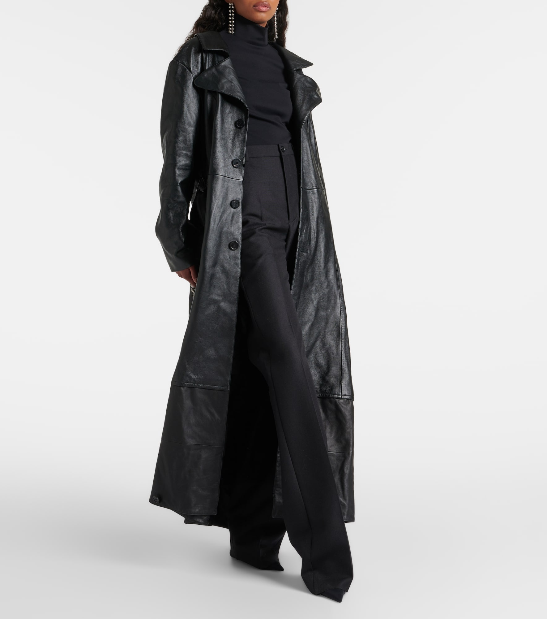 Single-breasted leather coat - 2