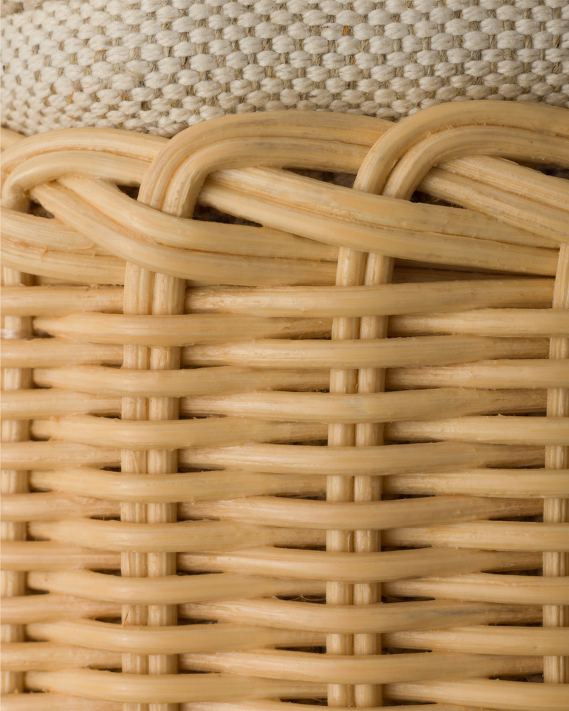 Mini wicker and linen blend tote bag 7