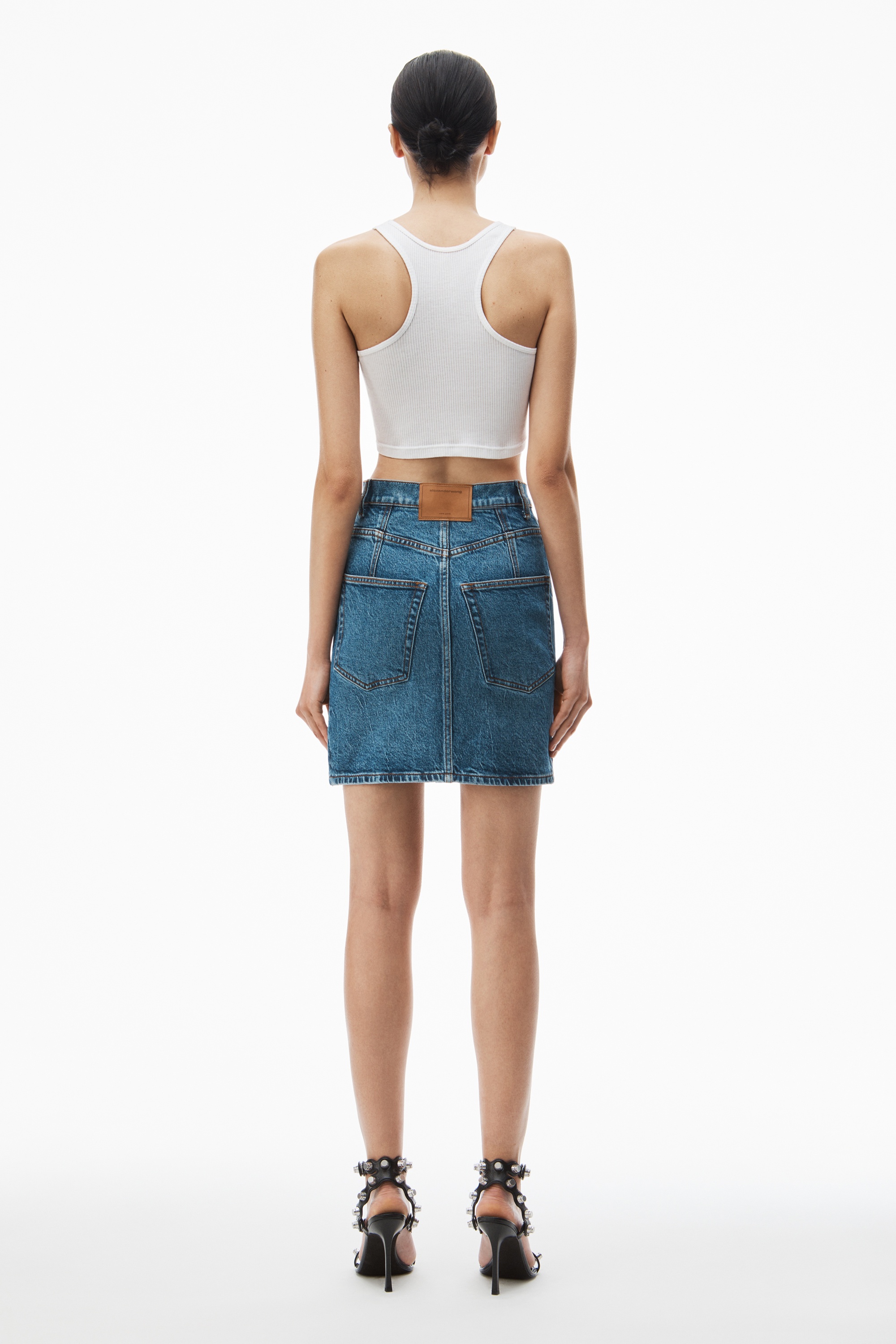 high-waist miniskirt in comfort stretch denim - 4