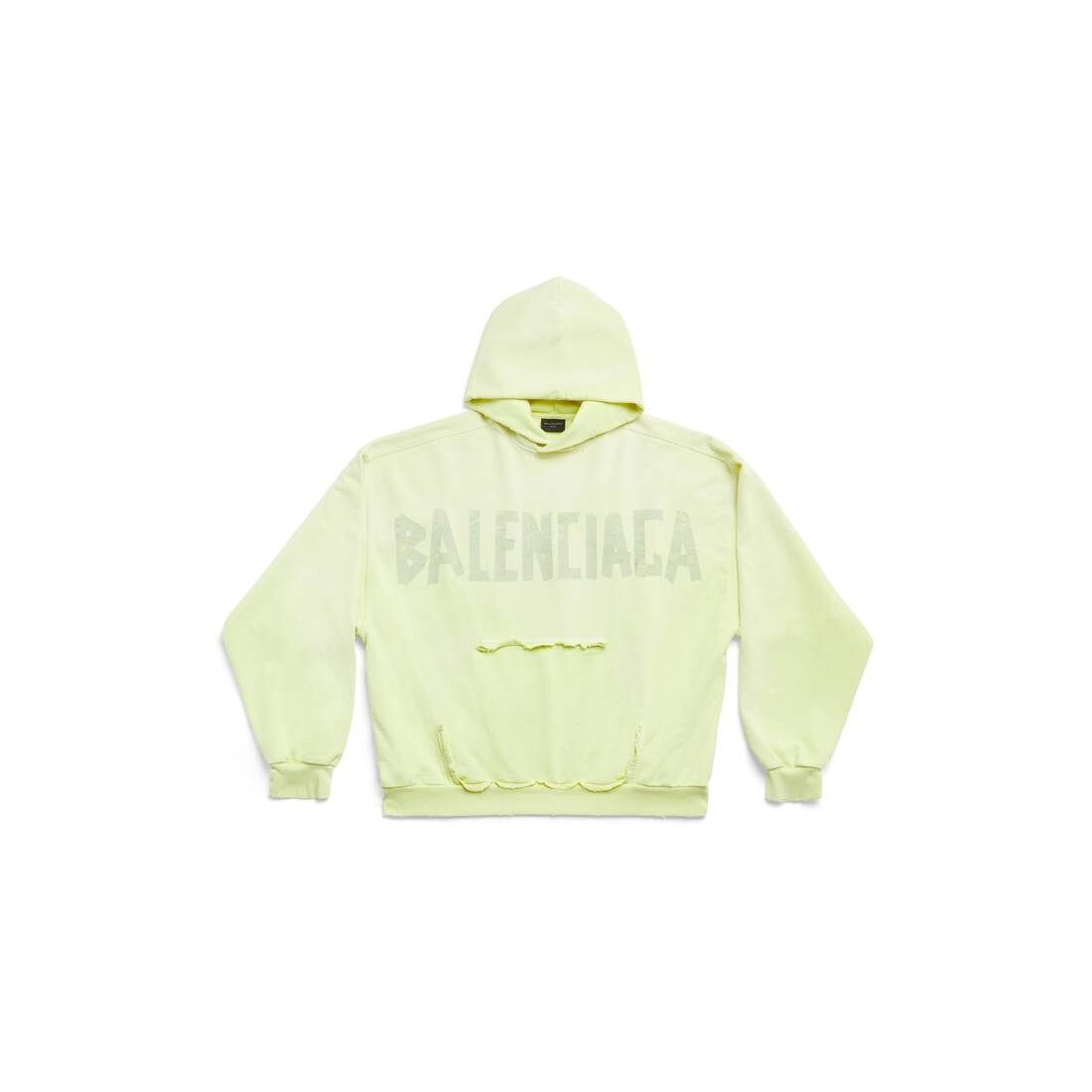 Tape Type Ripped Pocket Hoodie Large Fit in Fluo Yellow - 1