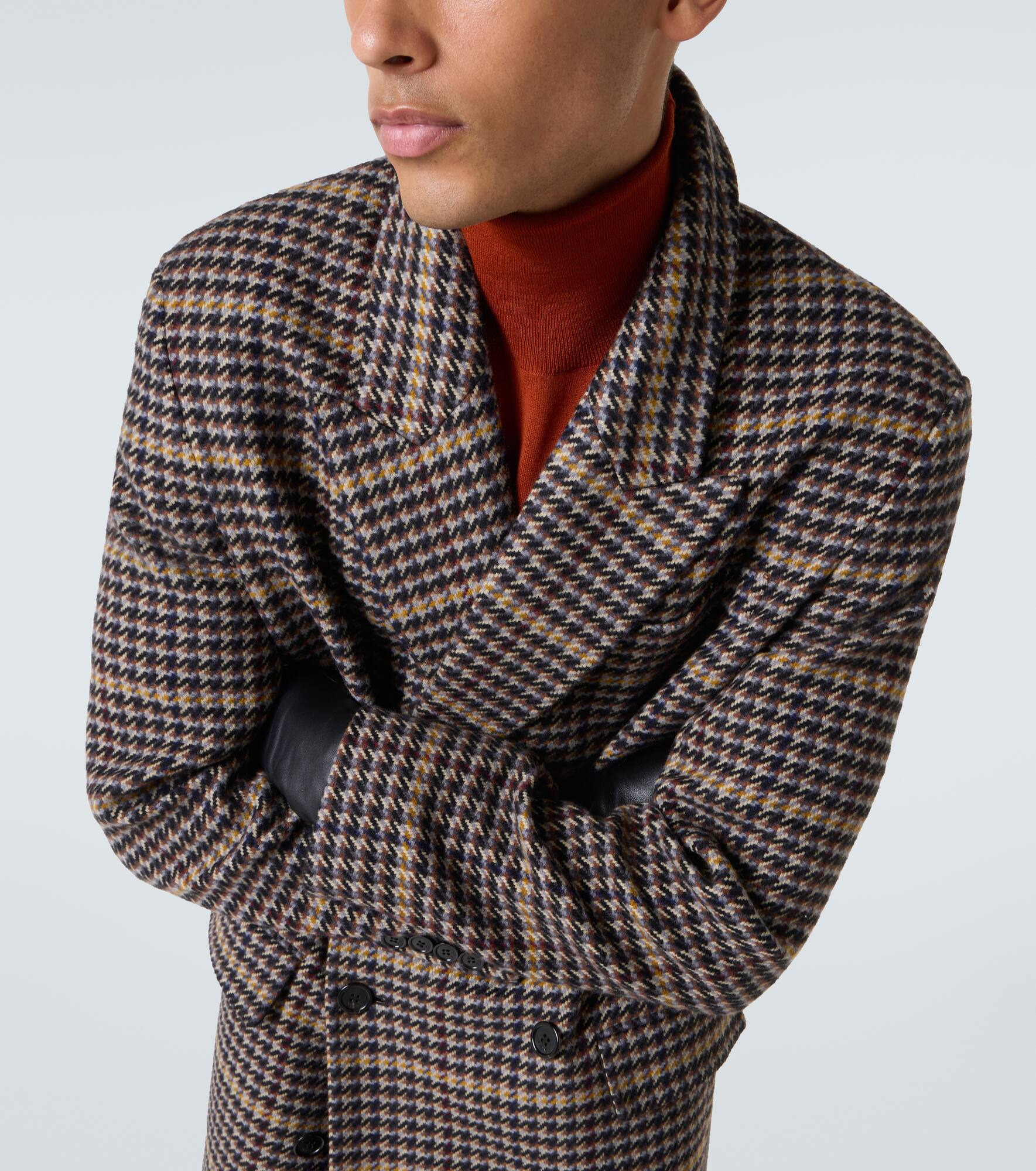 Houndstooth double-breasted wool overcoat - 7