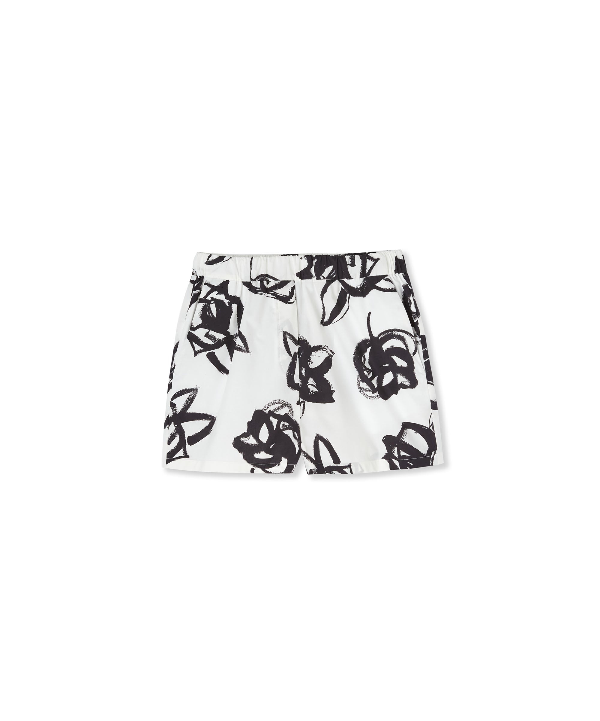 Poplin shorts with brushstroke rose print - 1