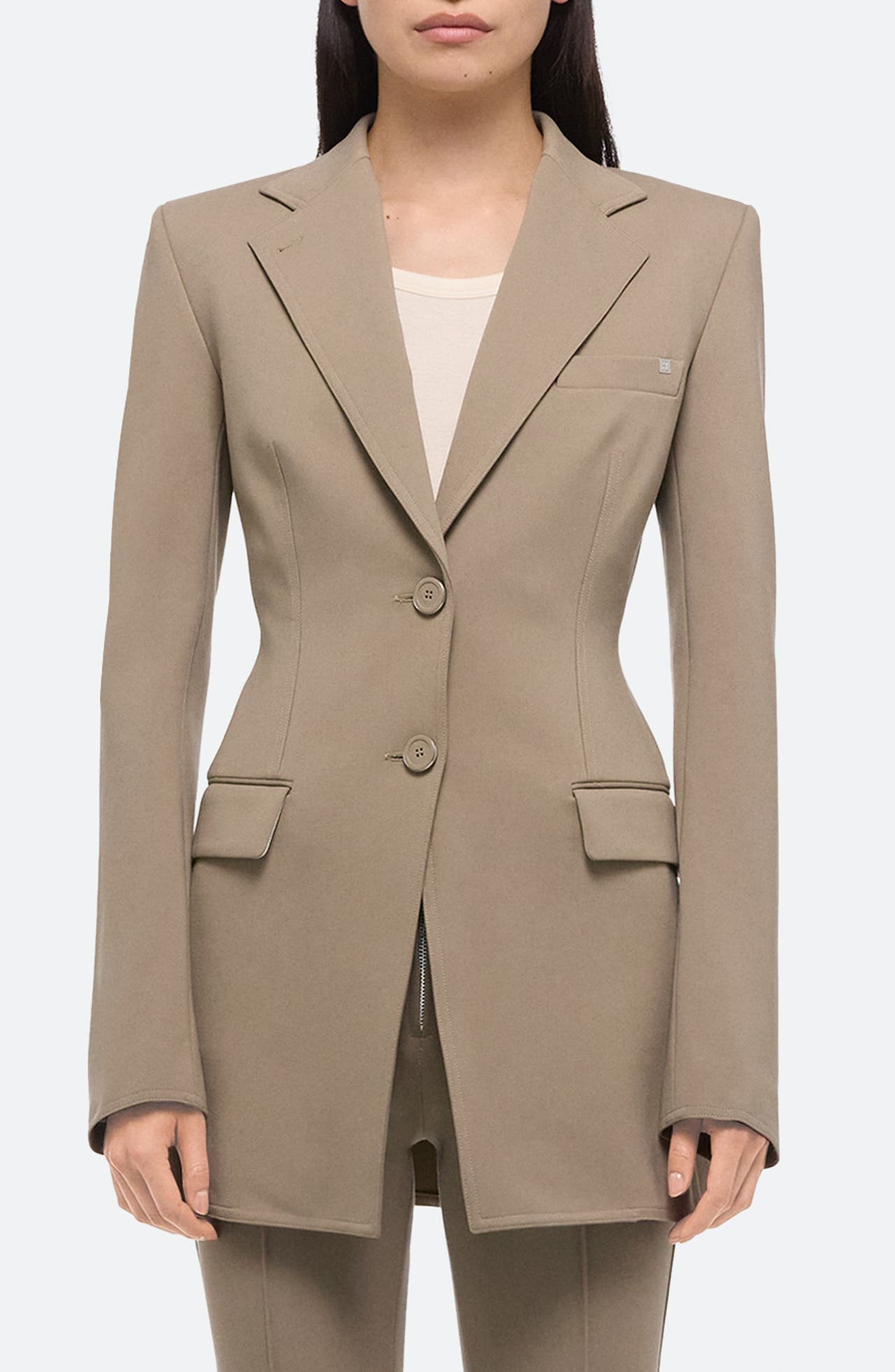 Helmut Lang Roma Zip Sleeve Single Breasted Ponte Knit Blazer in Taupe at Nordstrom - 1