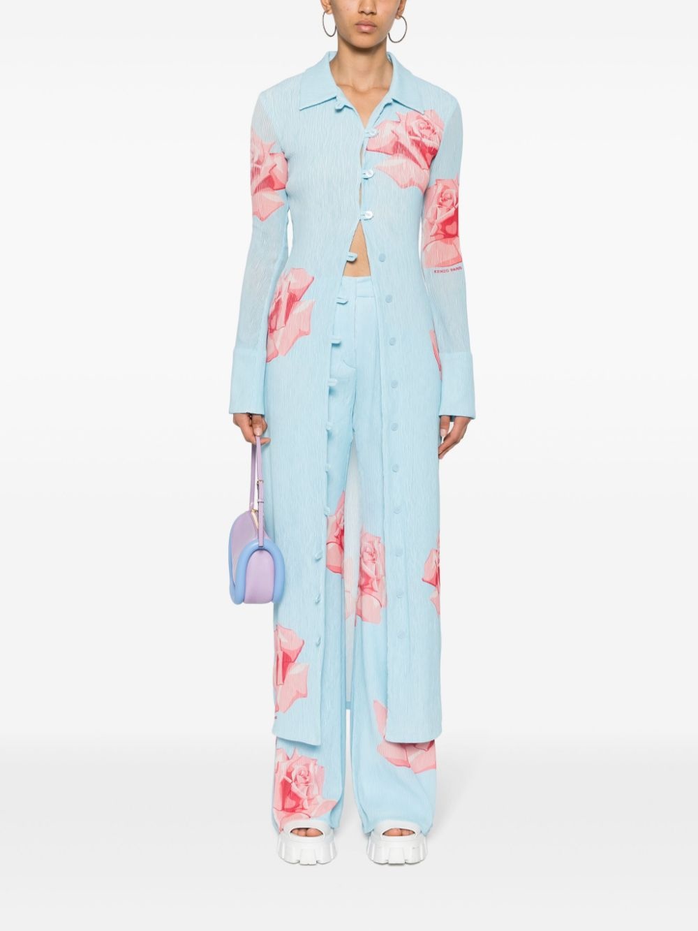 rose-print flared trousers - 2