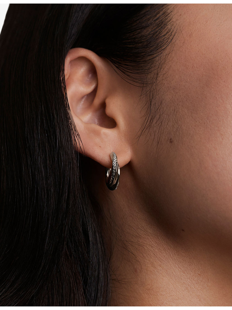 Cosmic Twist Medium Rhodium Plated Brass And Cubic Zirconia Hoops 4