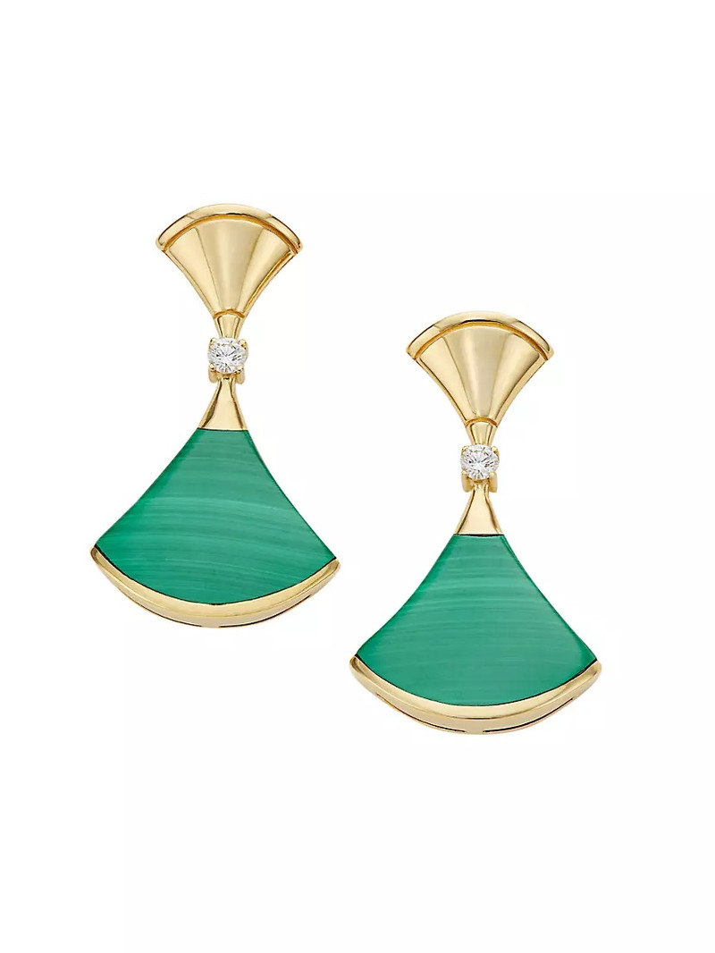 Divina 18K Yellow Gold, Malachite & Diamond Drop Earrings - 1
