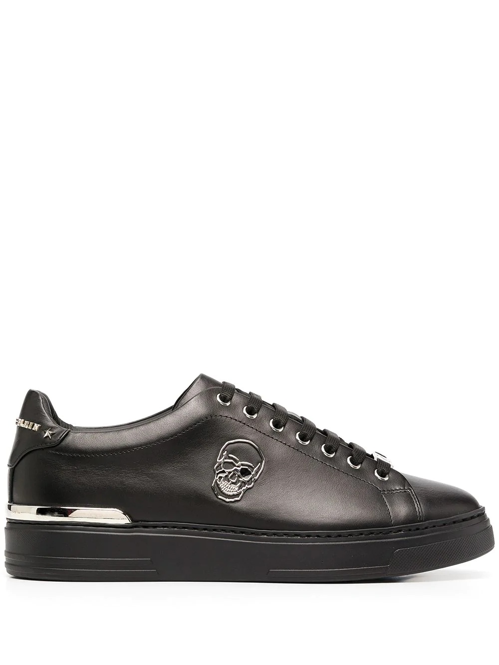 skull-appliqué leather low-top sneakers - 1