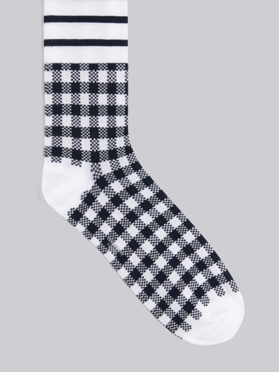 Thom Browne Navy Fun-Mix Gingham and Madras Mercerized Cotton 4-Bar Mid Calf Socks outlook
