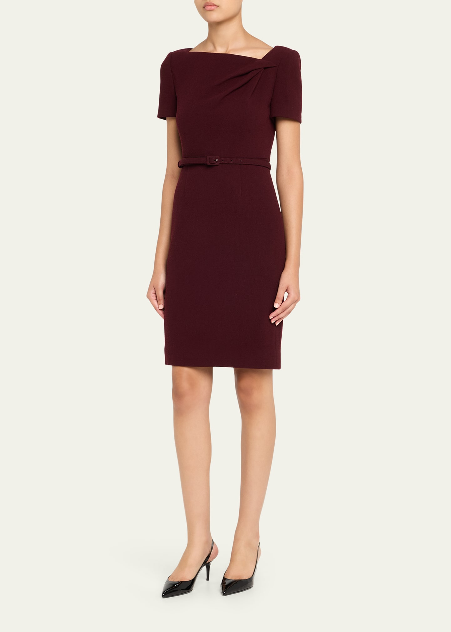 Asymmetric Twist Short-Sleeve Wool Crepe Dress - 4