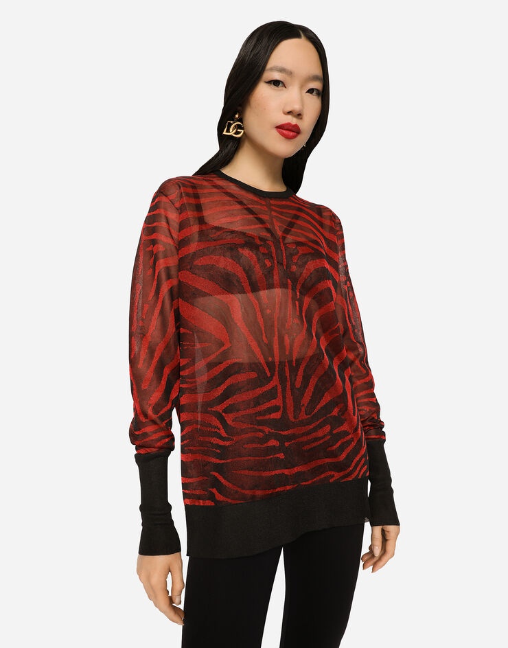 Sheer zebra-design jacquard sweater - 4