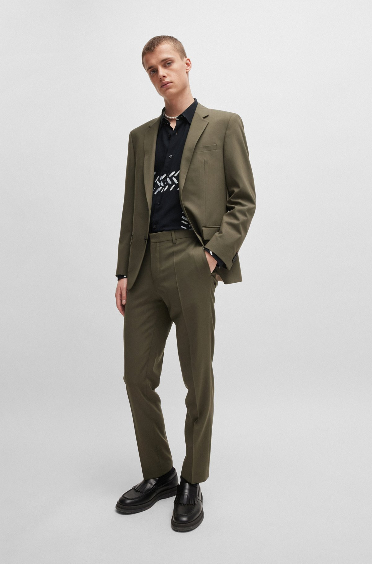 RELAXED-FIT SHIRT IN PRINTED CANVAS WITH KENT COLLAR - 4