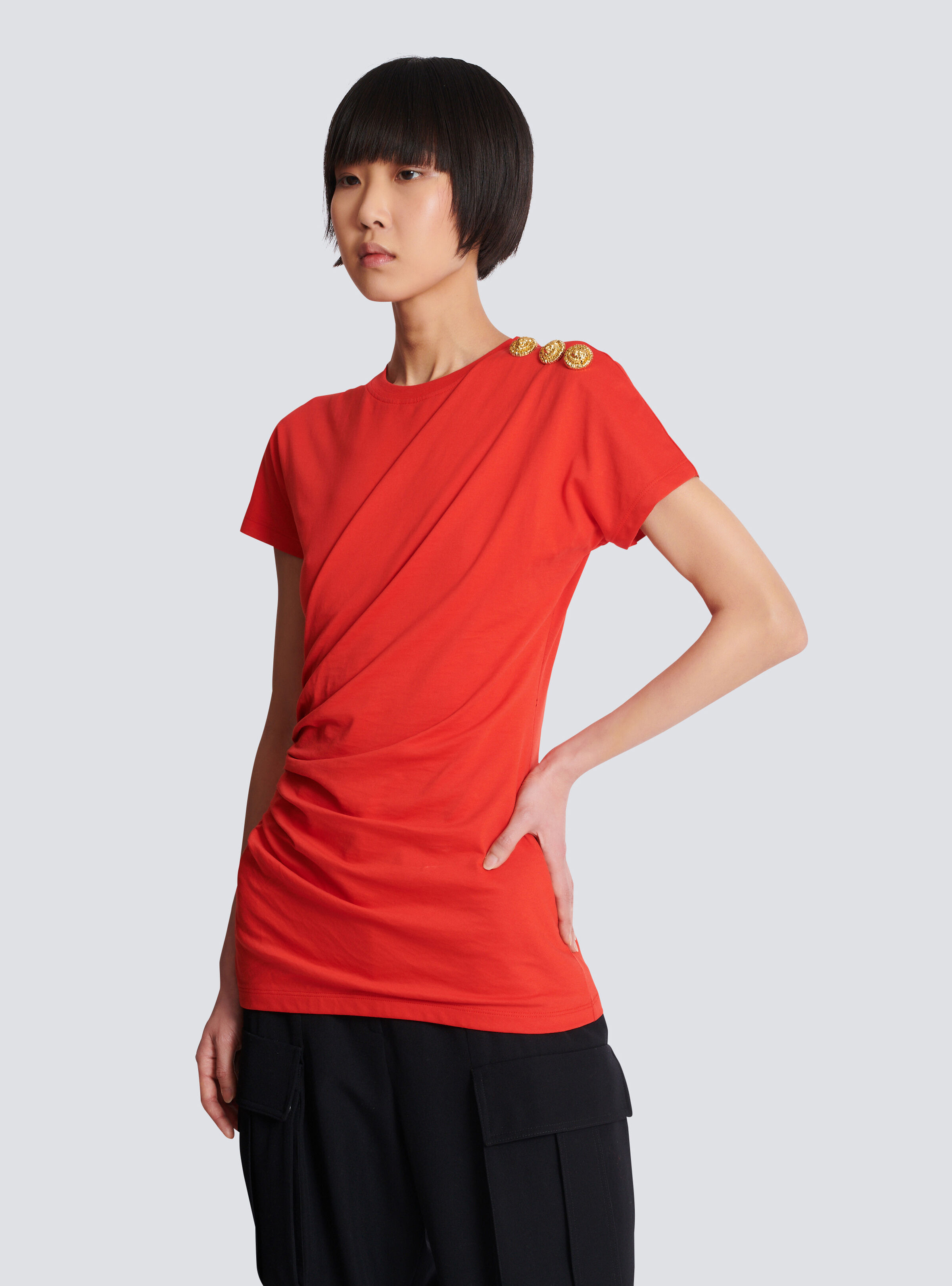 Short-sleeved draped jersey T-shirt - 7