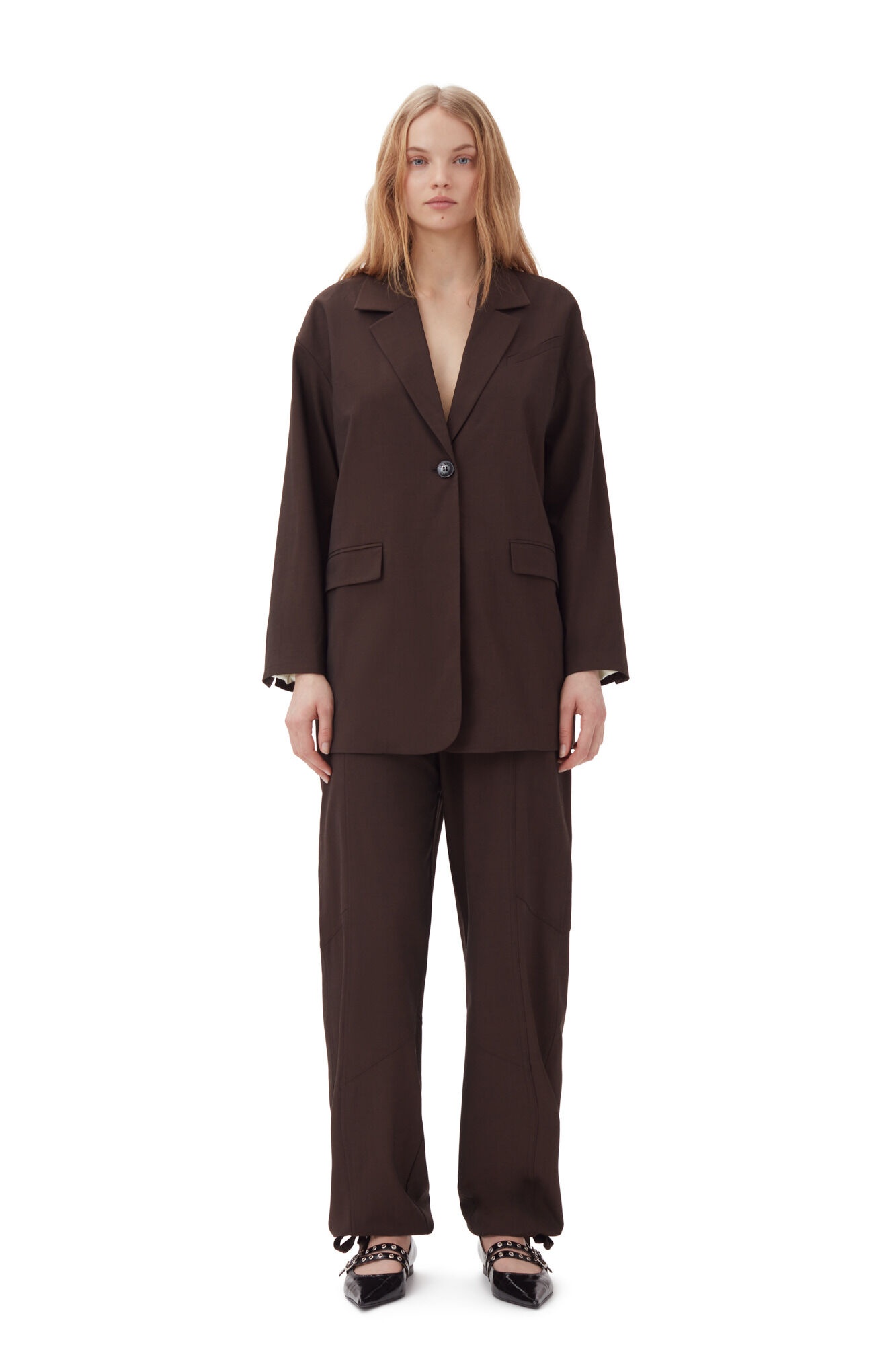 BROWN DRAPEY MELANGE BOXY BLAZER - 4