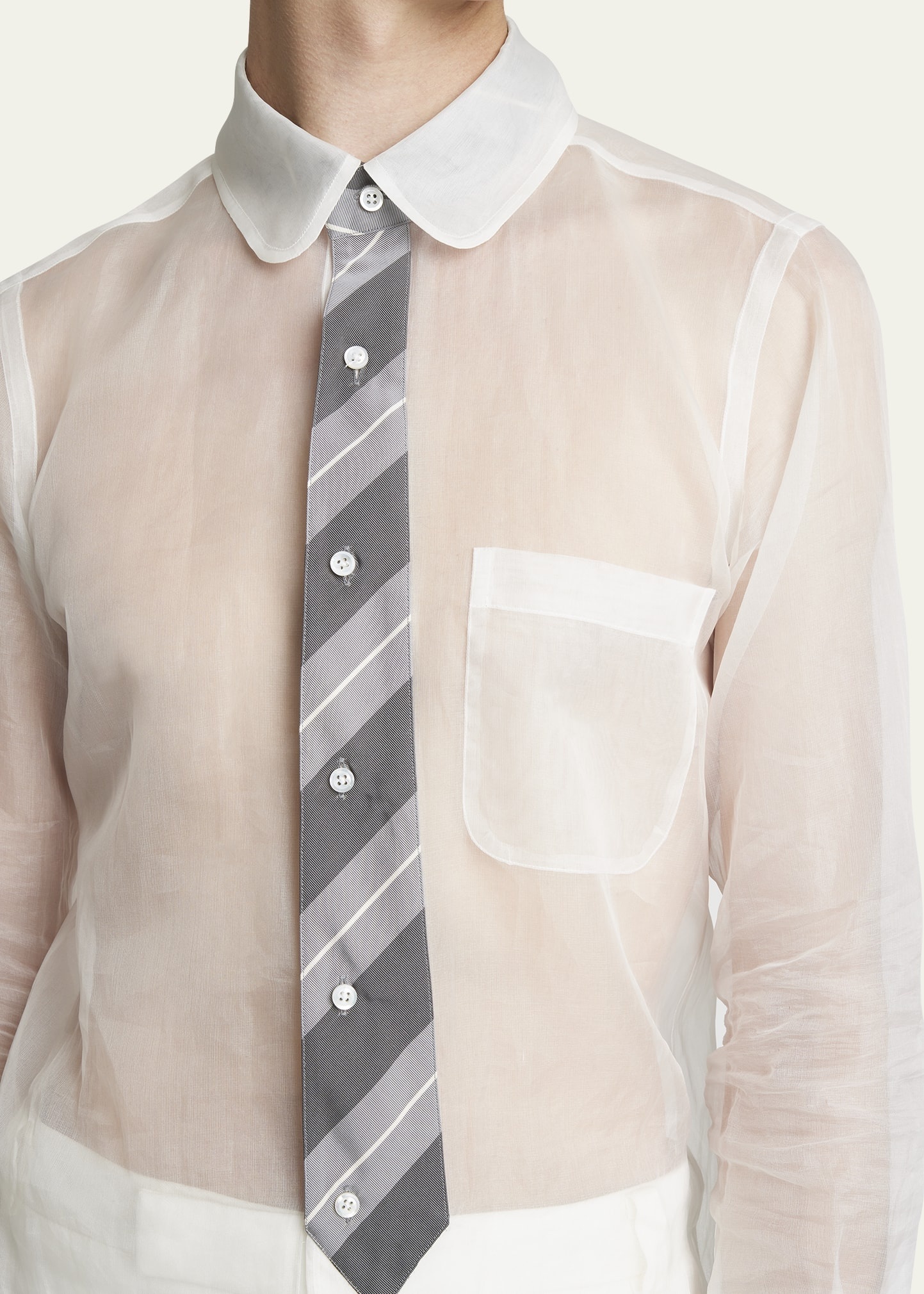 Men's Sheer Organza Shirt with Tie Print - 5
