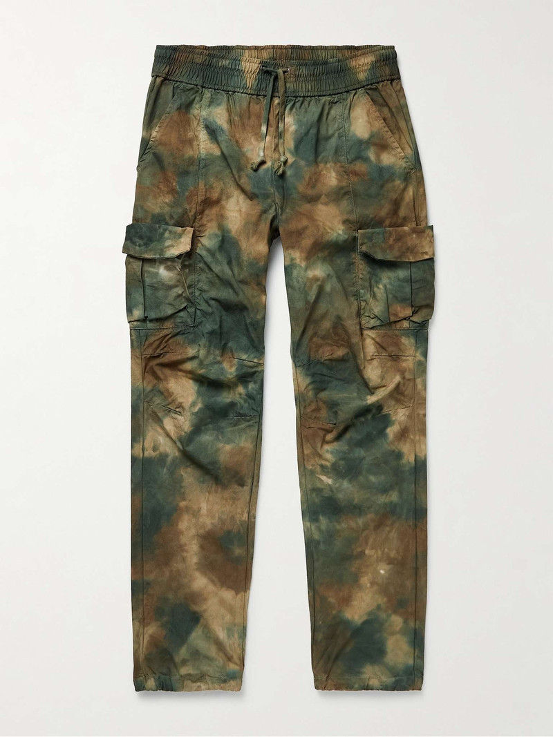 Straight-Leg Tie-Dyed Tapered Cotton Drawstring Trousers 1