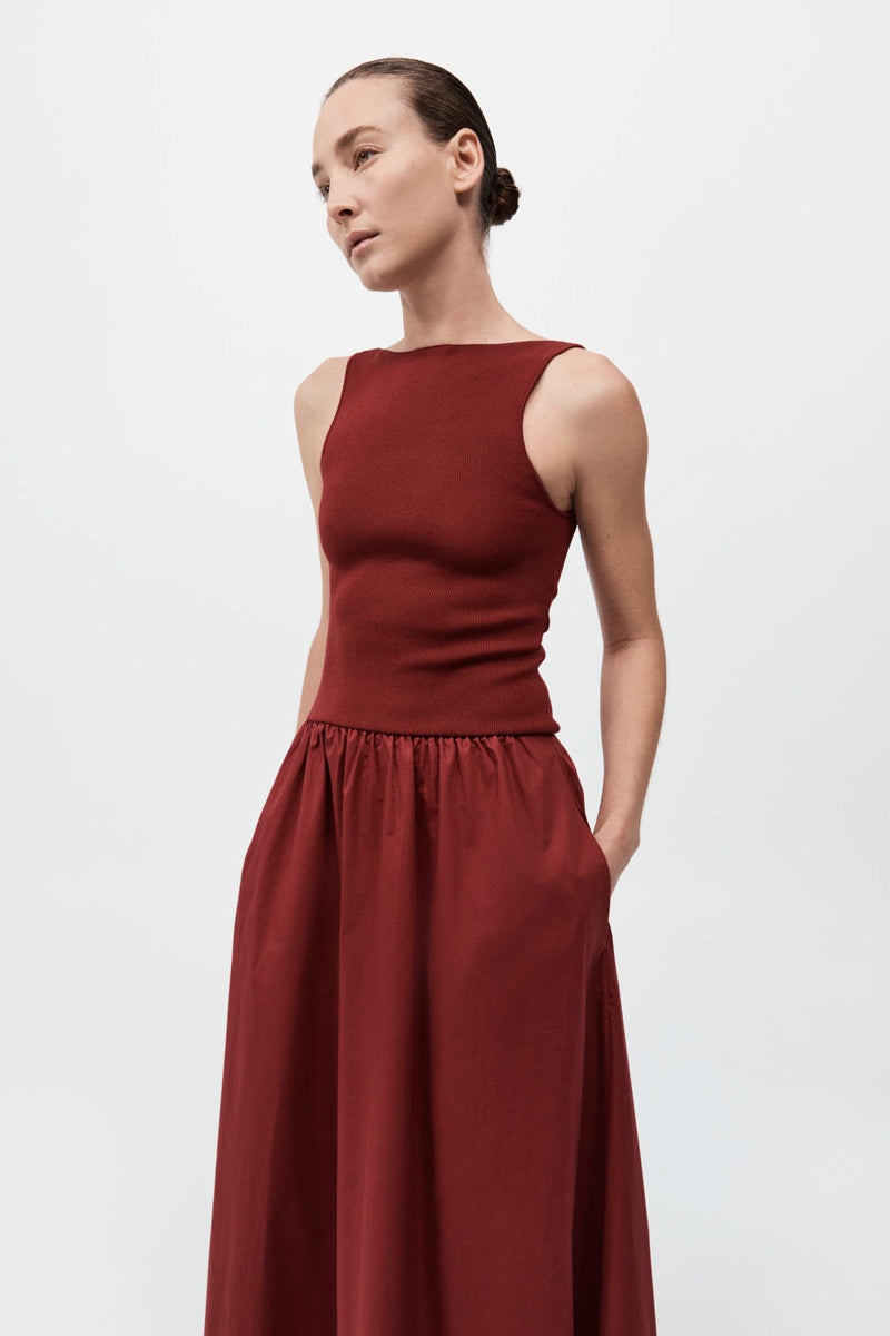 Bateau Cut Out Dress - Berry - 3