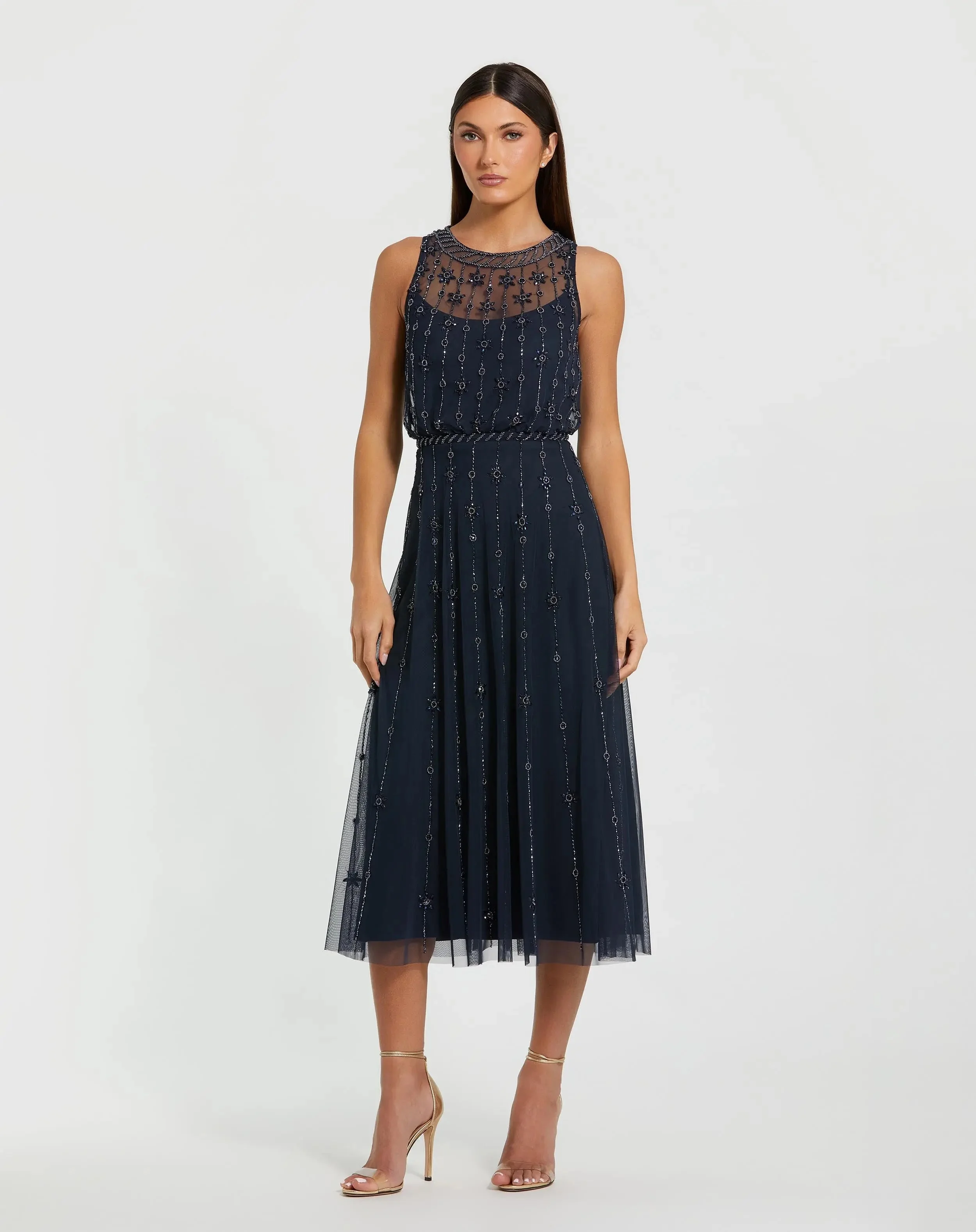 MAC DUGGAL Midnight High Neck Sleeveless Embellished A Line Cocktail ...