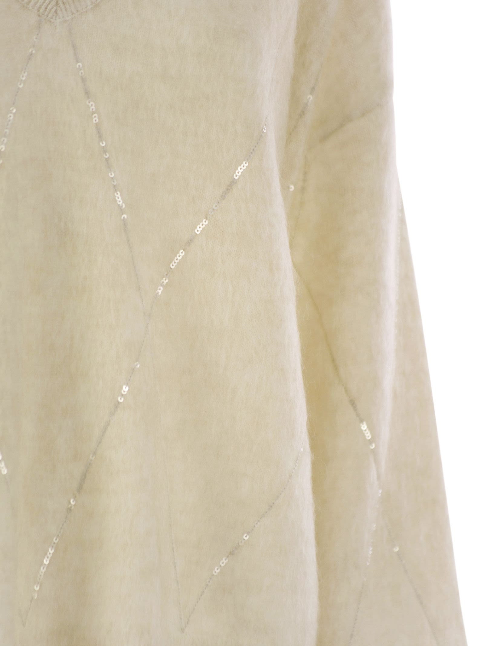 Brunello Cucinelli Women Mohair, Wool, Cashmere And Silk Sweater With Dazzling Argyle Embroidery - 4