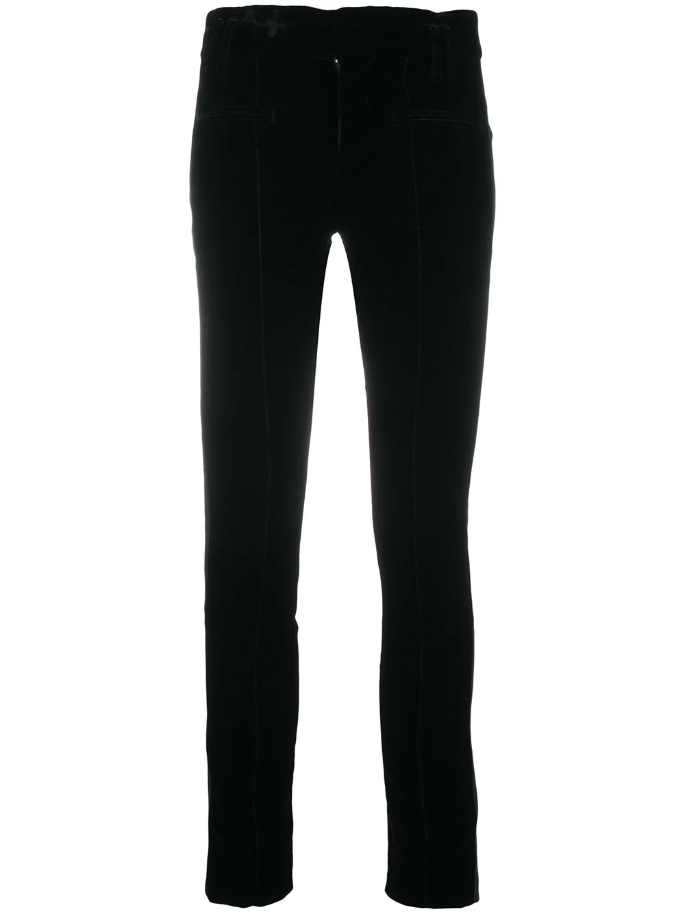 velvet/leather contrast trousers - 1