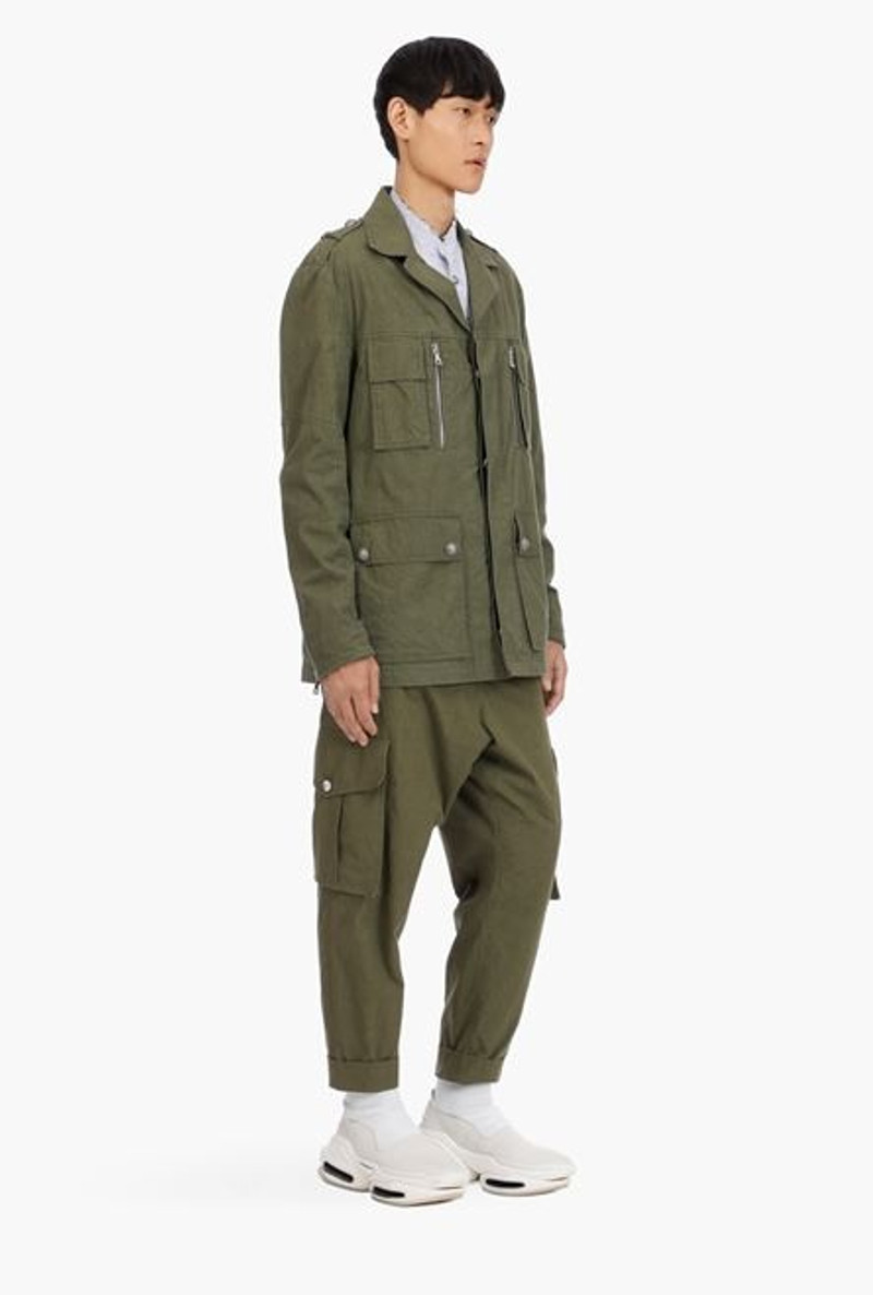 Khaki cotton jacket with embossed Balmain logo 7