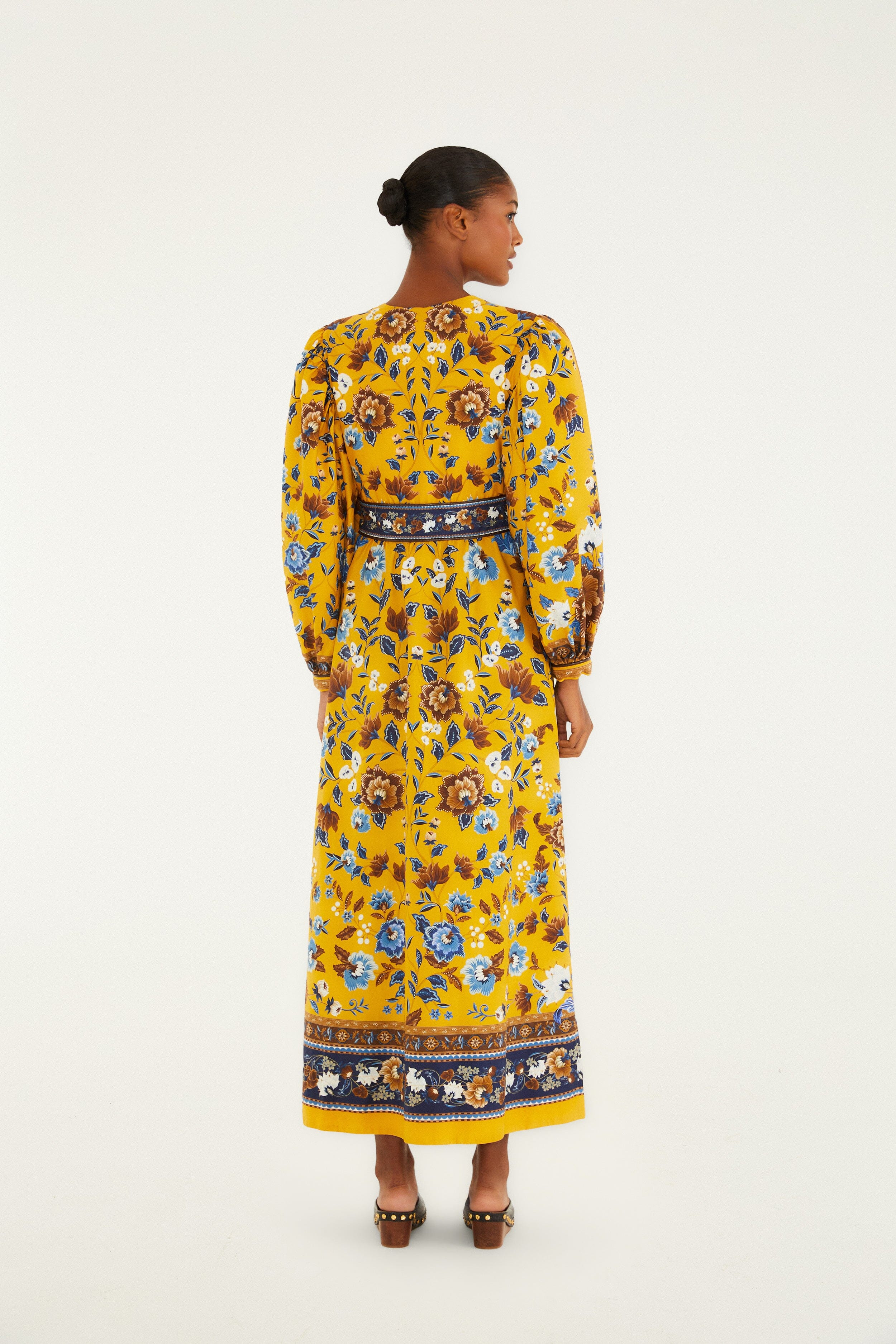 Yellow Flowering Garden Tree Organic Cotton Maxi Dress - 5