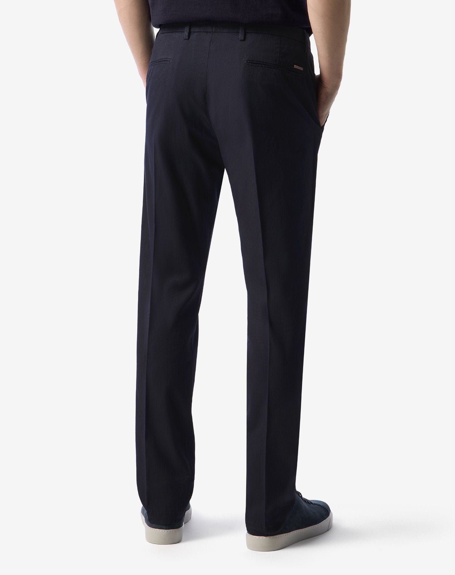 Navy blue stretch cotton and linen chinos - 4