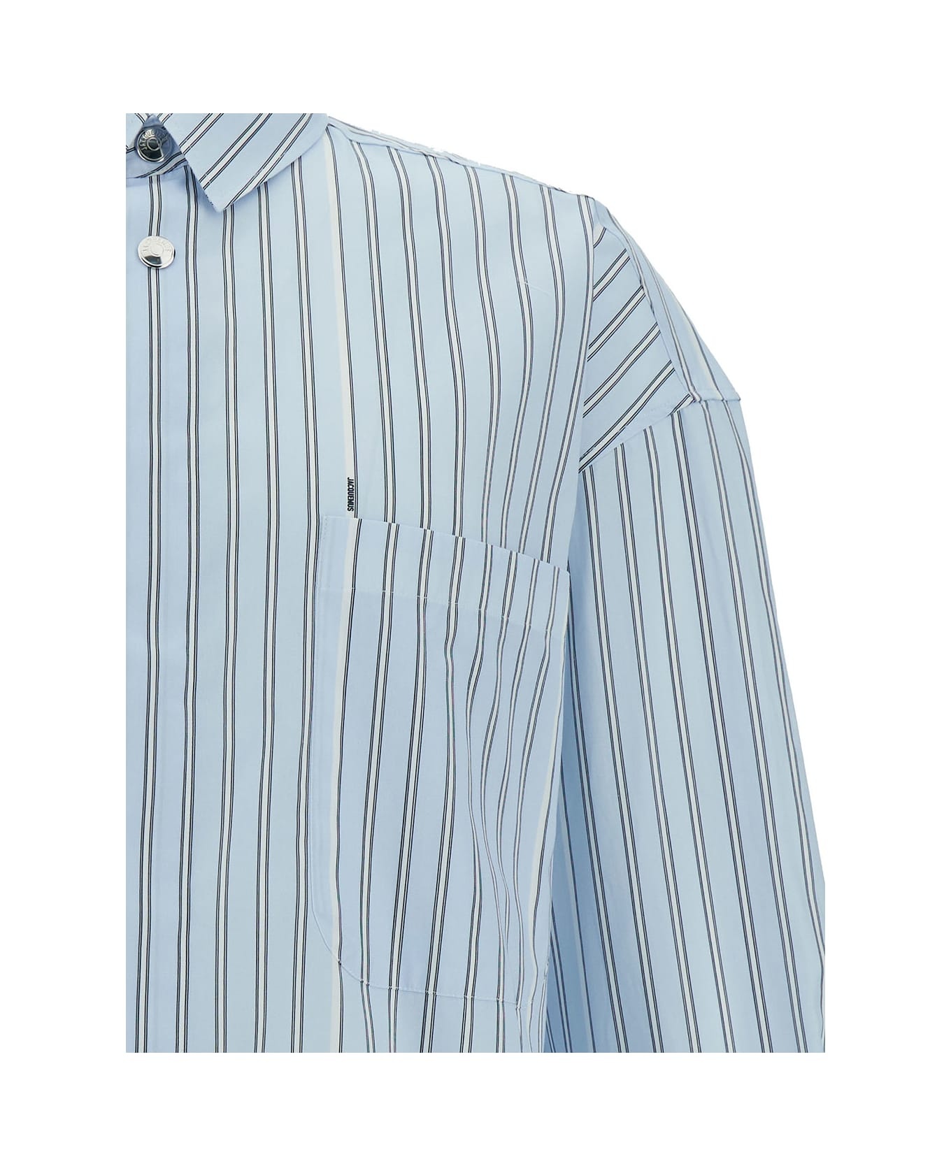 Light Blue Striped Shirt With Logo Lettering Detail In Cotton Man - 3