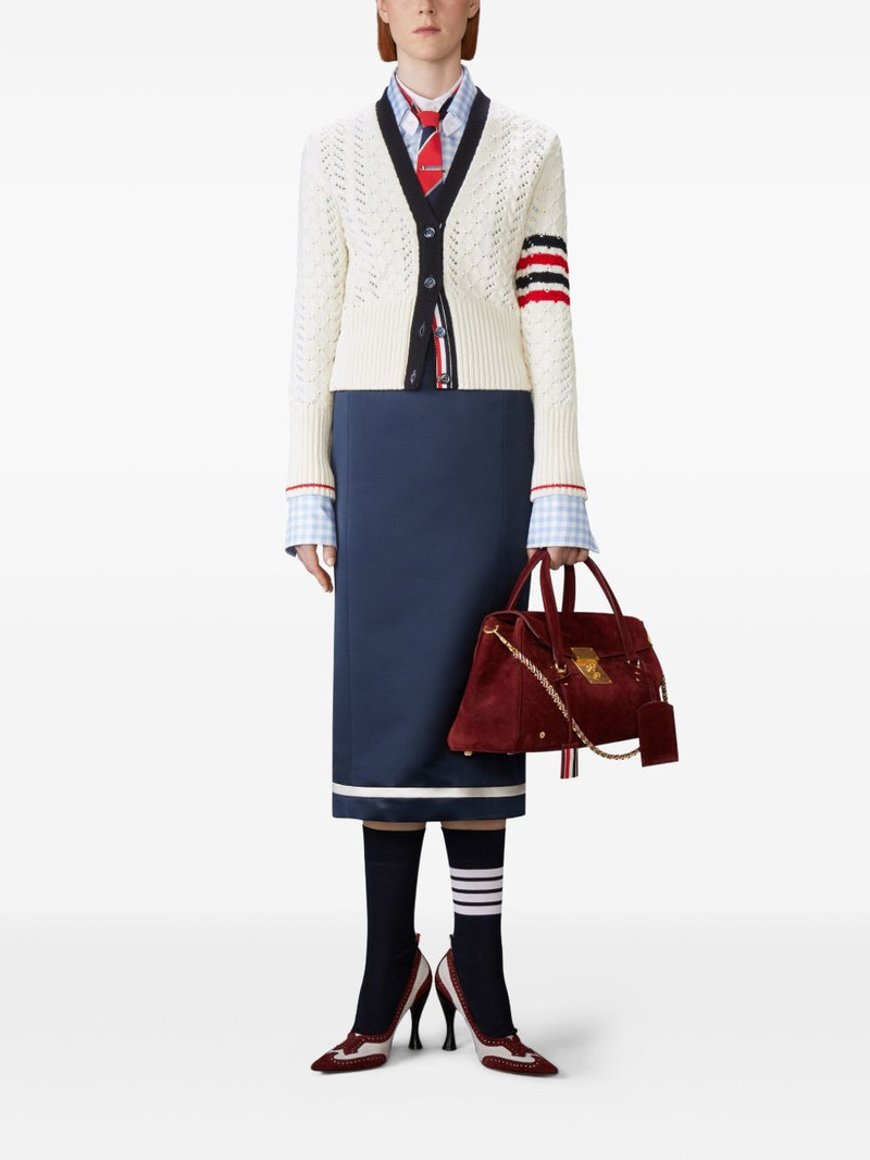 Thom Browne cable pointelle-stitch merino-wool 4-Bar cardigan outlook