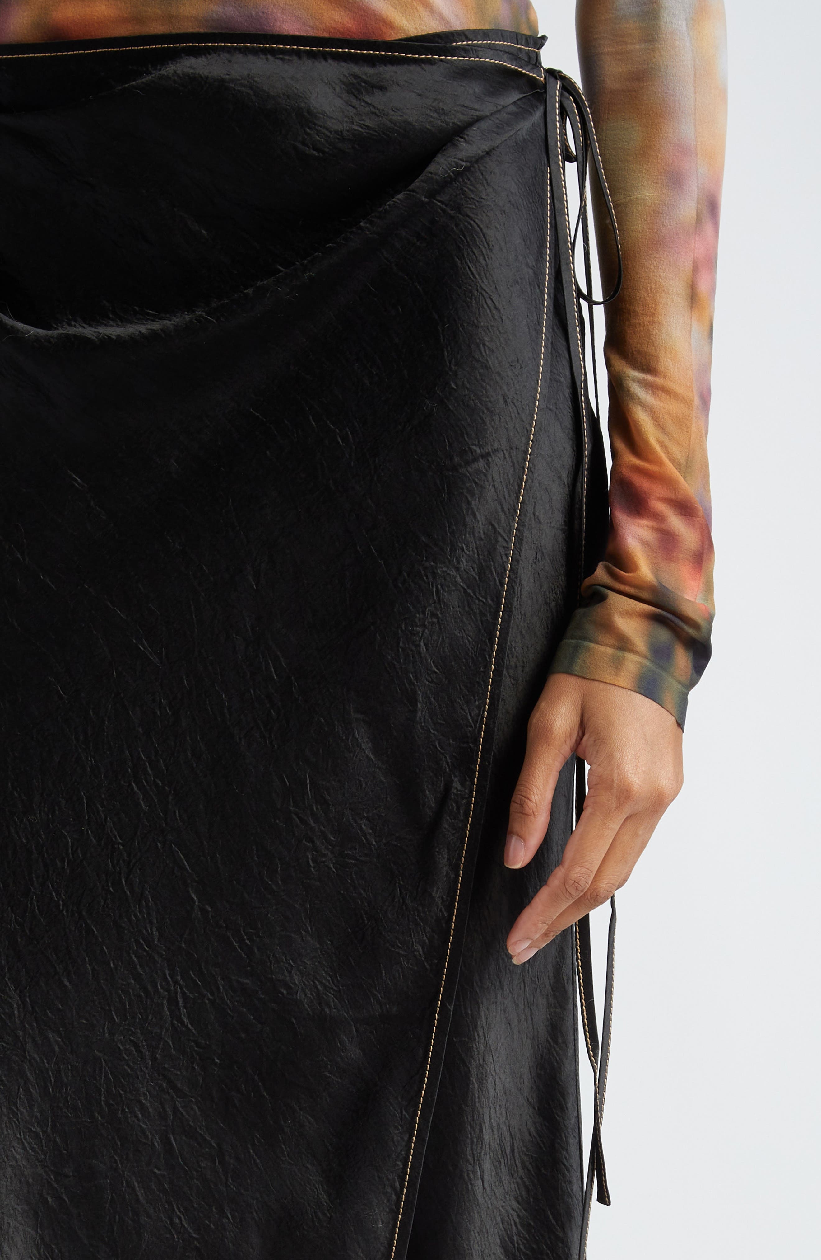 Iala Crinkle Satin Wrap Skirt - 5
