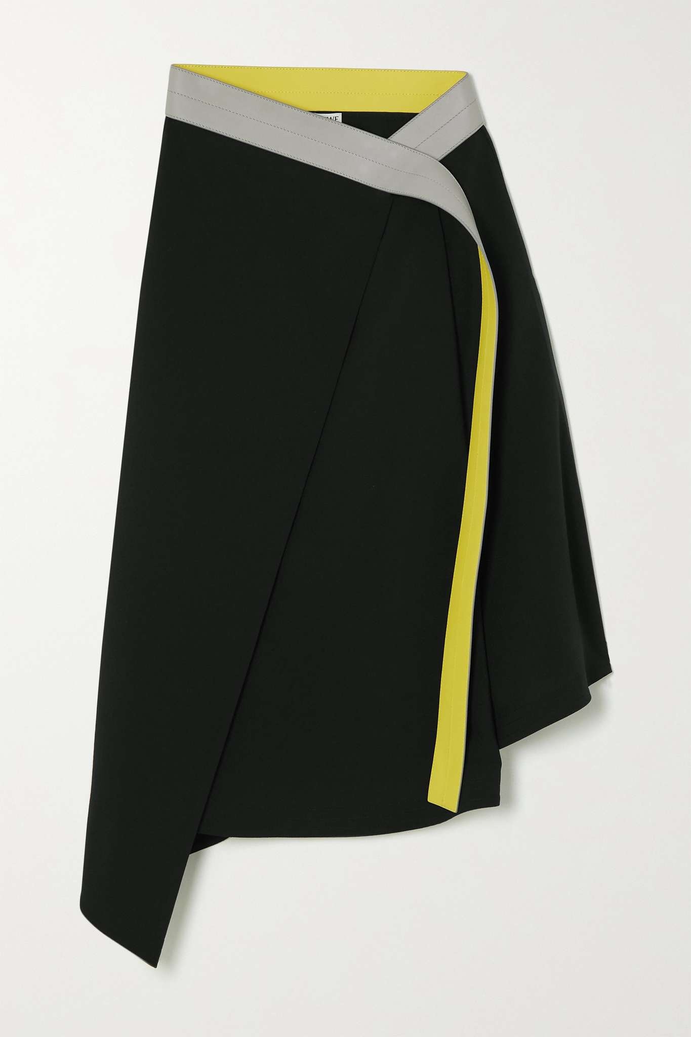 Leather-trimmed wool-twill wrap skirt - 1