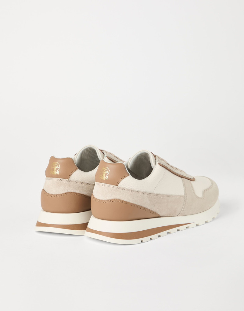 Brunello Cucinelli Washed suede and calfskin runners outlook