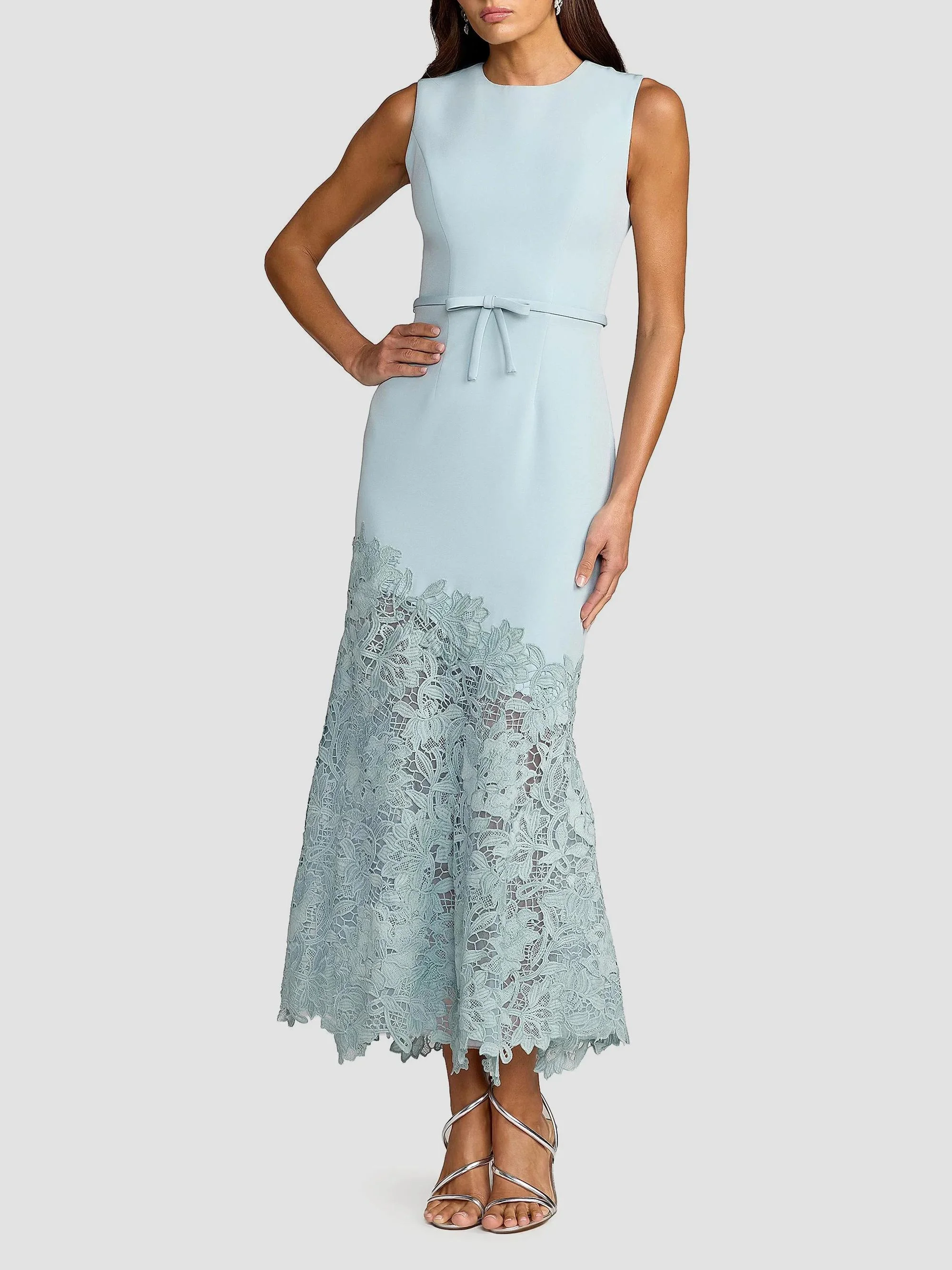 Women's Guipure Lace Crepe Trumpet Midi-Dress - Powder Blue - 1