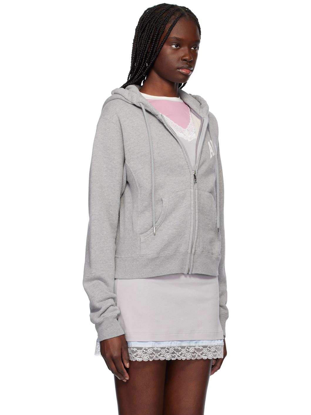 Gray 'AMB' Graphic Zip-Up Hoodie - 2