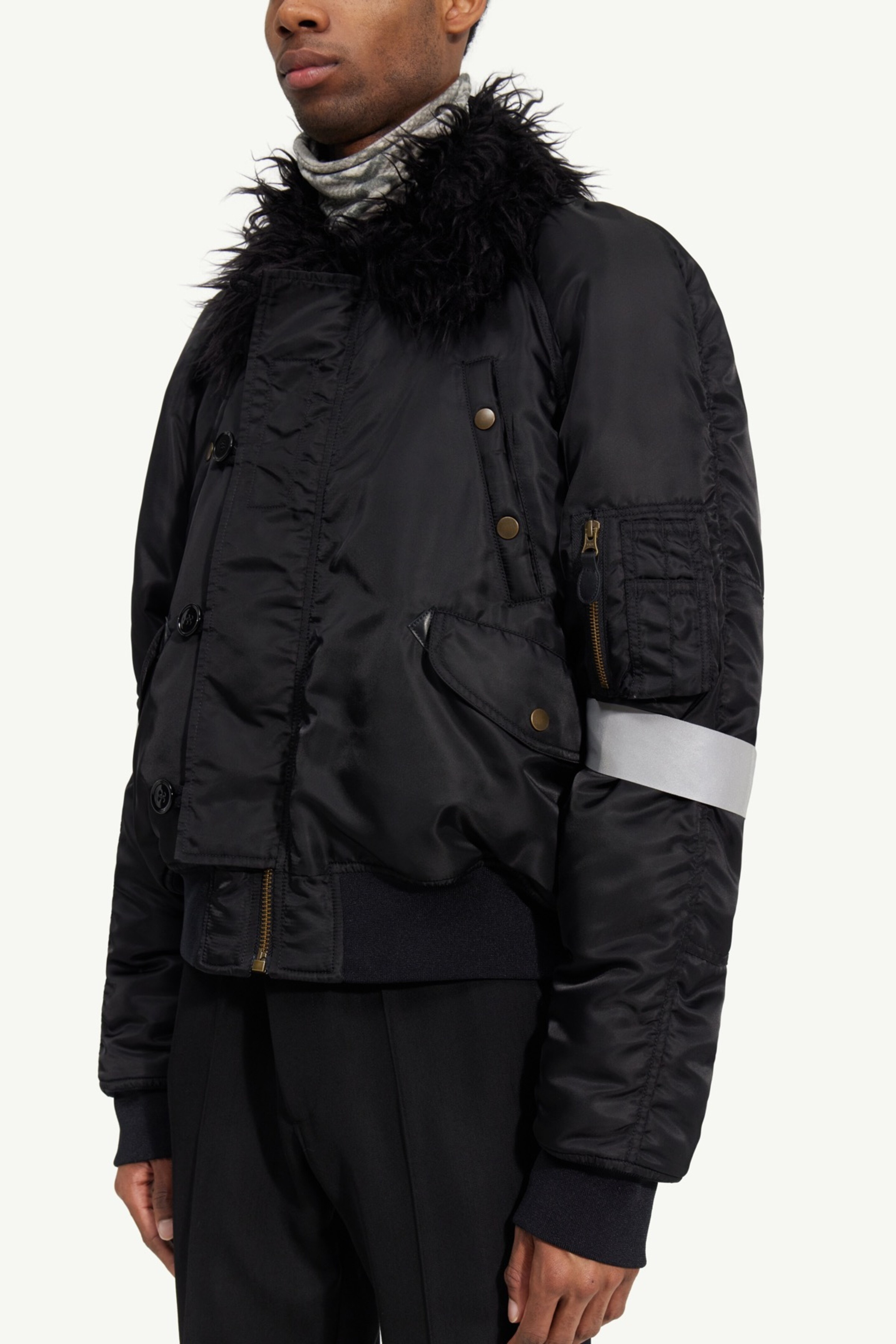Faux fur collar bomber jacket - 5