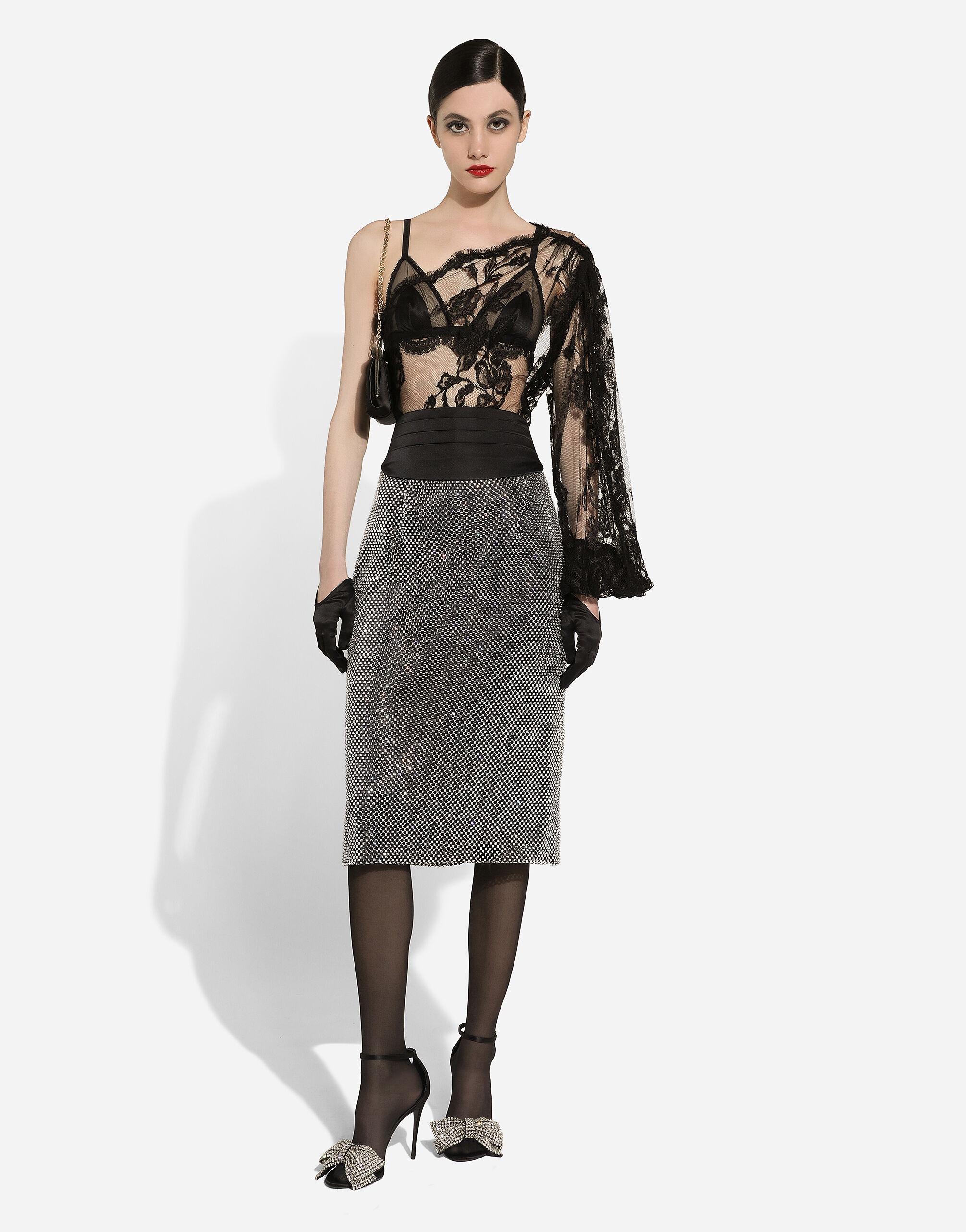 Chantilly lace one-shoulder blouse - 3