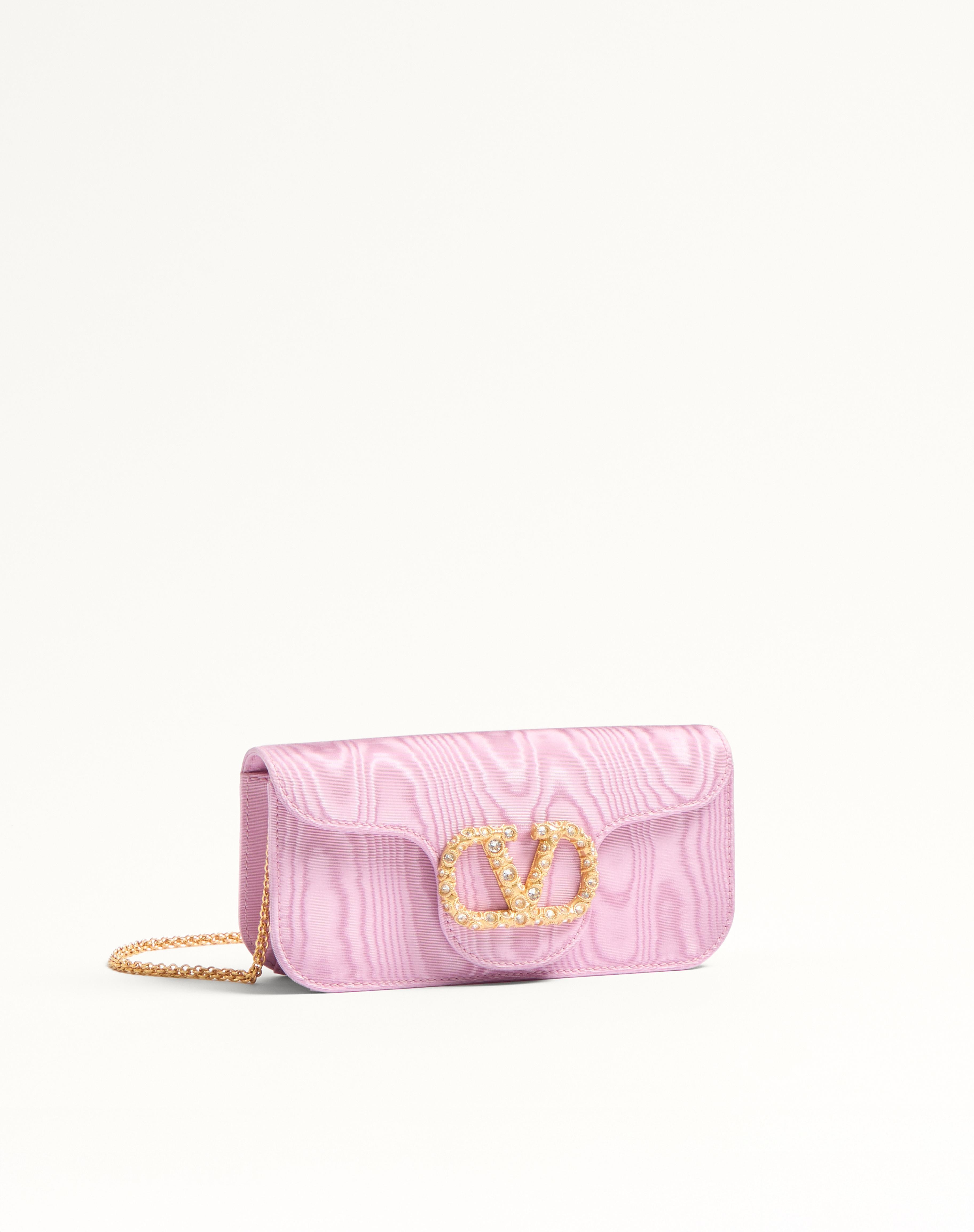 VALENTINO GARAVANI LOCÒ MOIRÉ FABRIC CLUTCH WITH JEWEL LOGO - 3