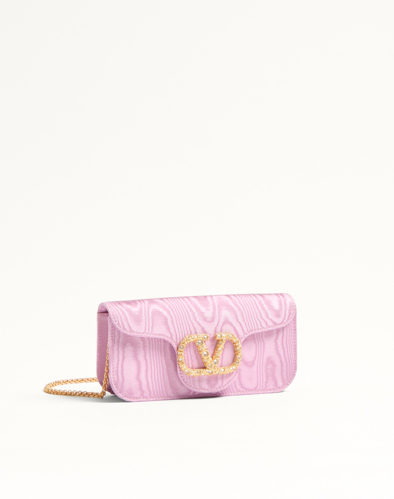 VALENTINO GARAVANI LOCÒ MOIRÉ FABRIC CLUTCH WITH JEWEL LOGO 3