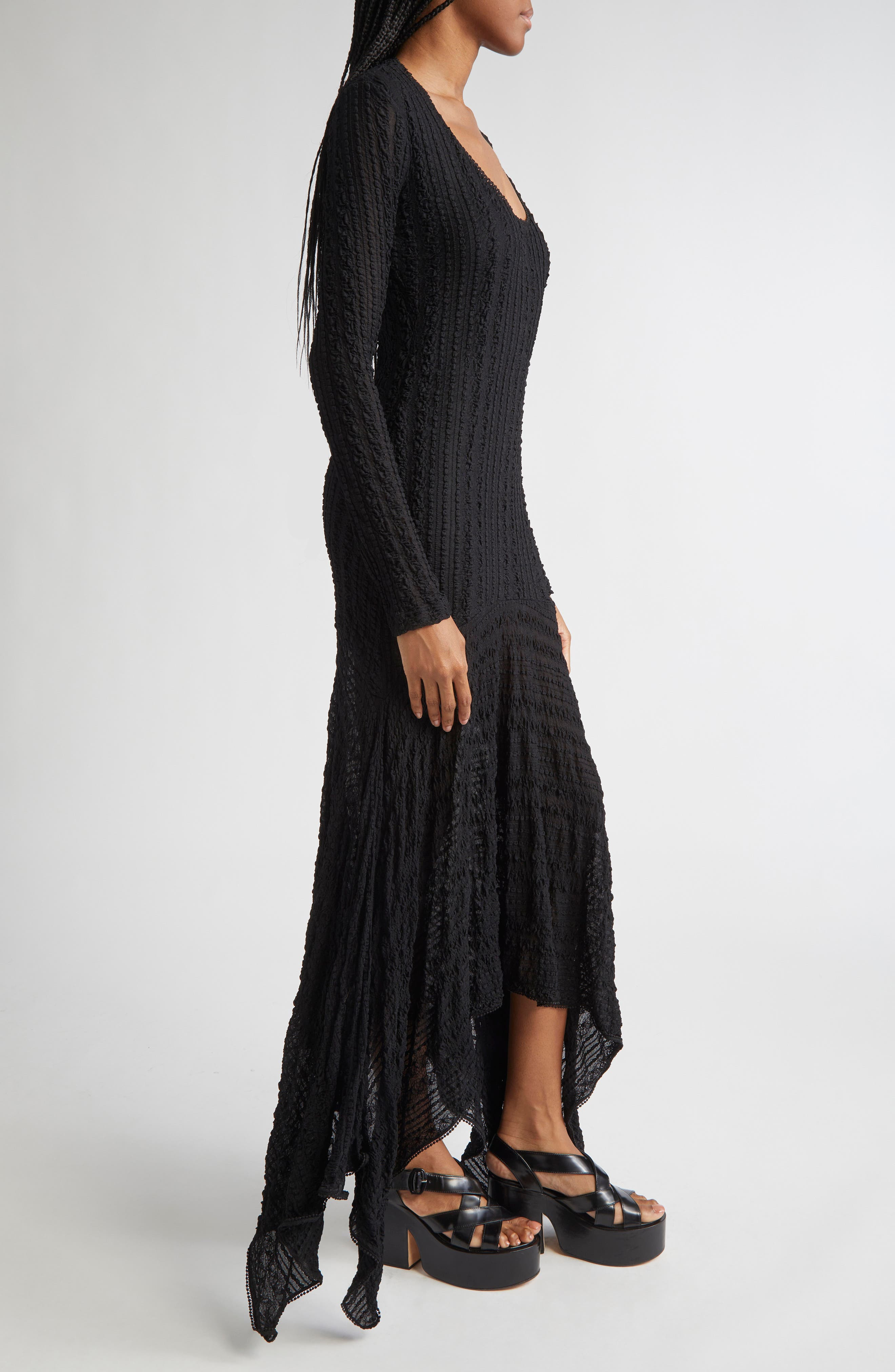 Siedrés Olle Long Sleeve Handkerchief Hem Dress in Black at Nordstrom - 3