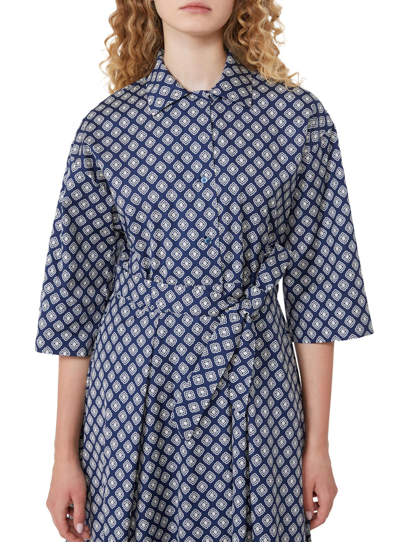 Women's Printed Cotton Poplin Dress - Navy 5