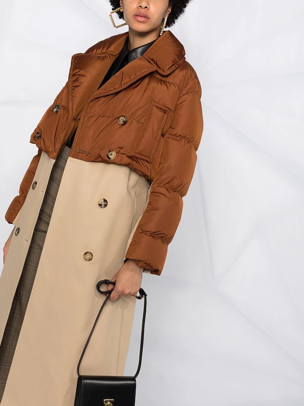 double-breasted layered trench coat - 5