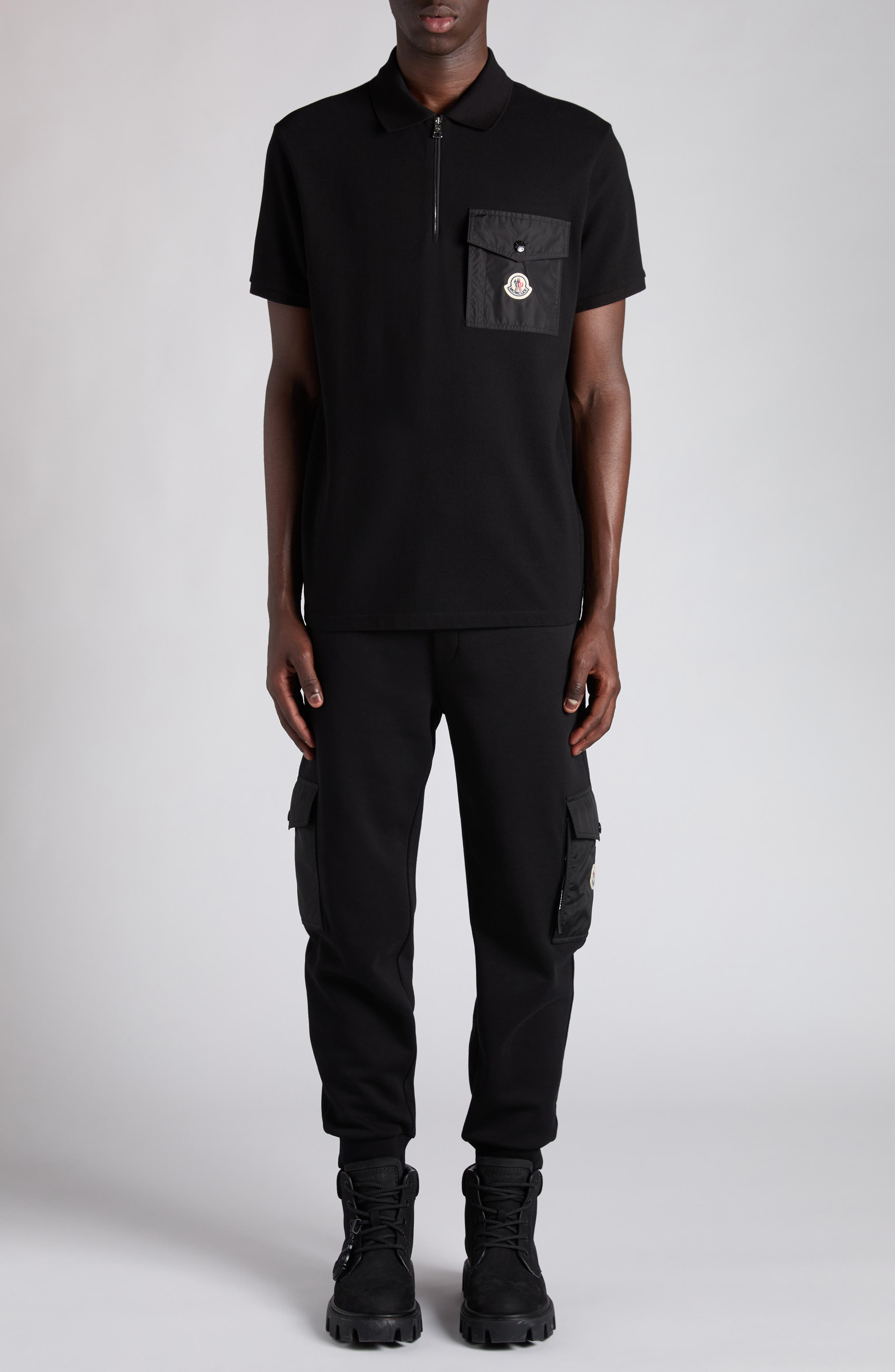 Moncler Logo Patch Pocket Zip Polo in Black at Nordstrom - 2