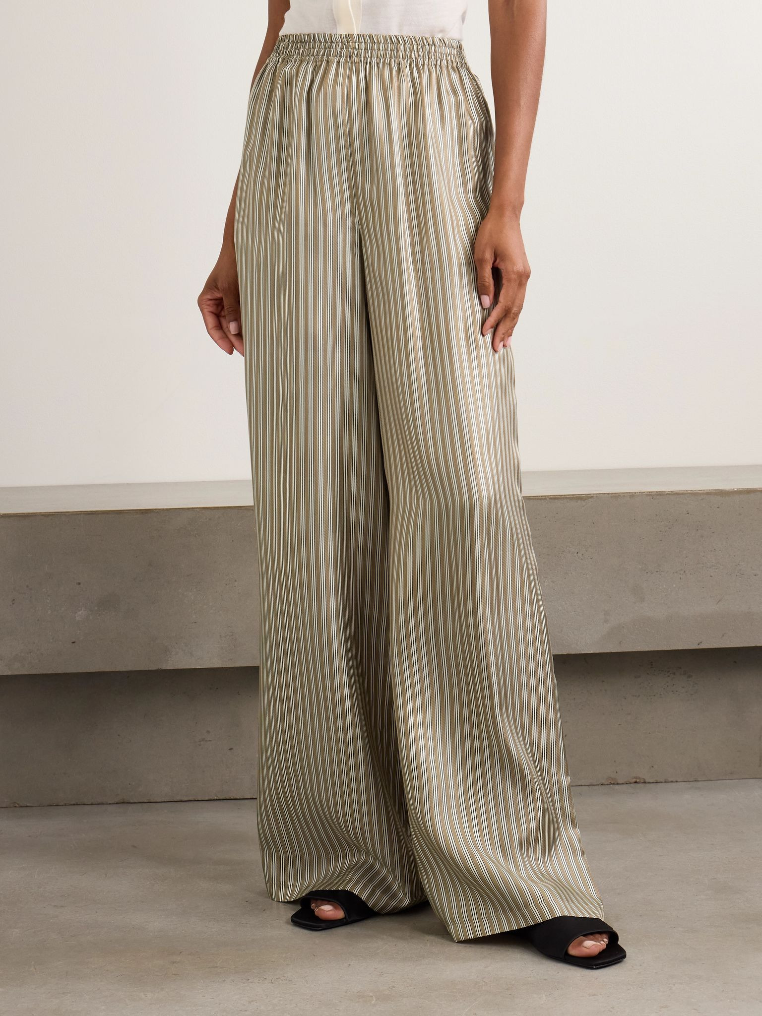 Ladino striped silk-twill wide-leg pants Brown - 3